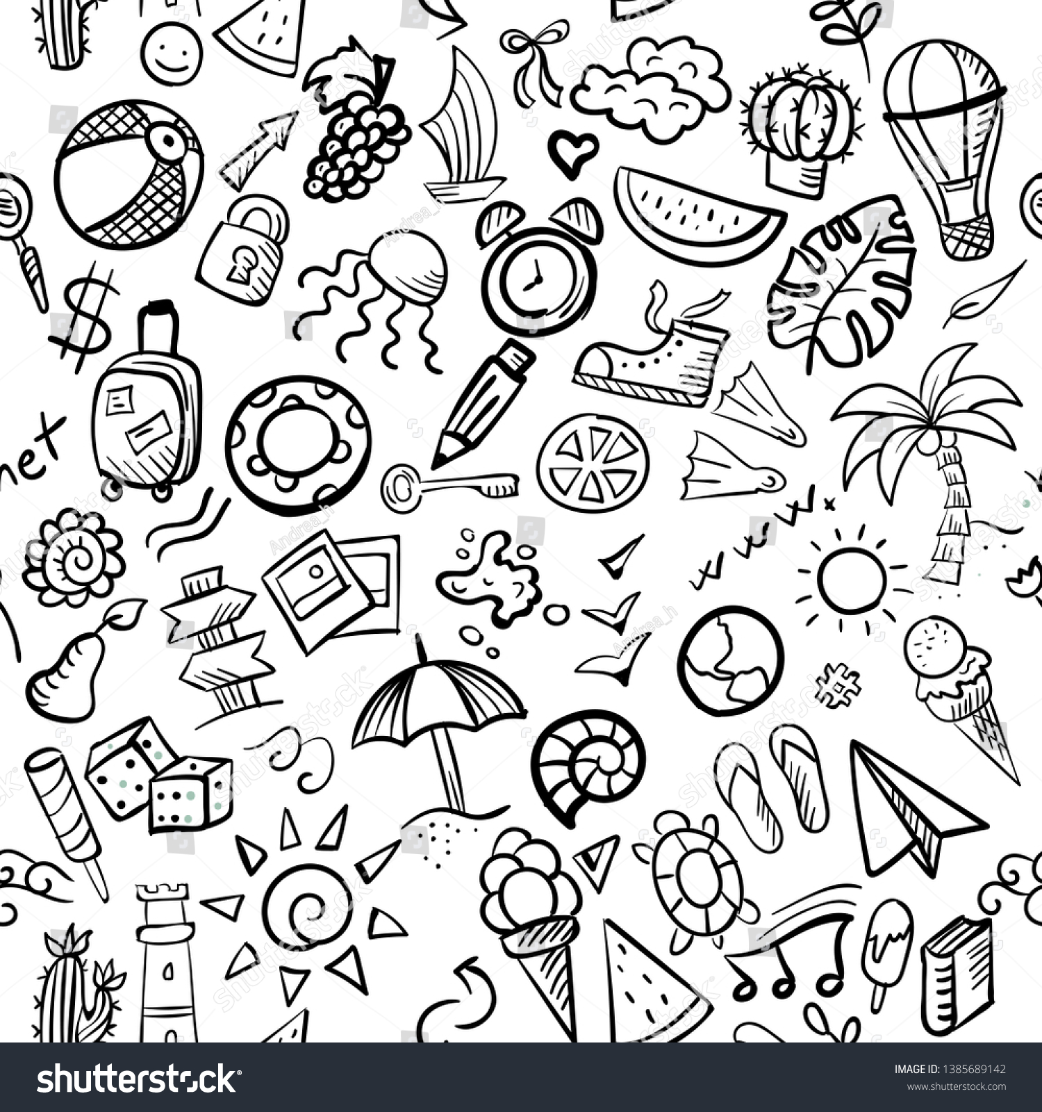 Hand Drawn Vector Seamless Pattern Summer Stock Vector (Royalty Free ...