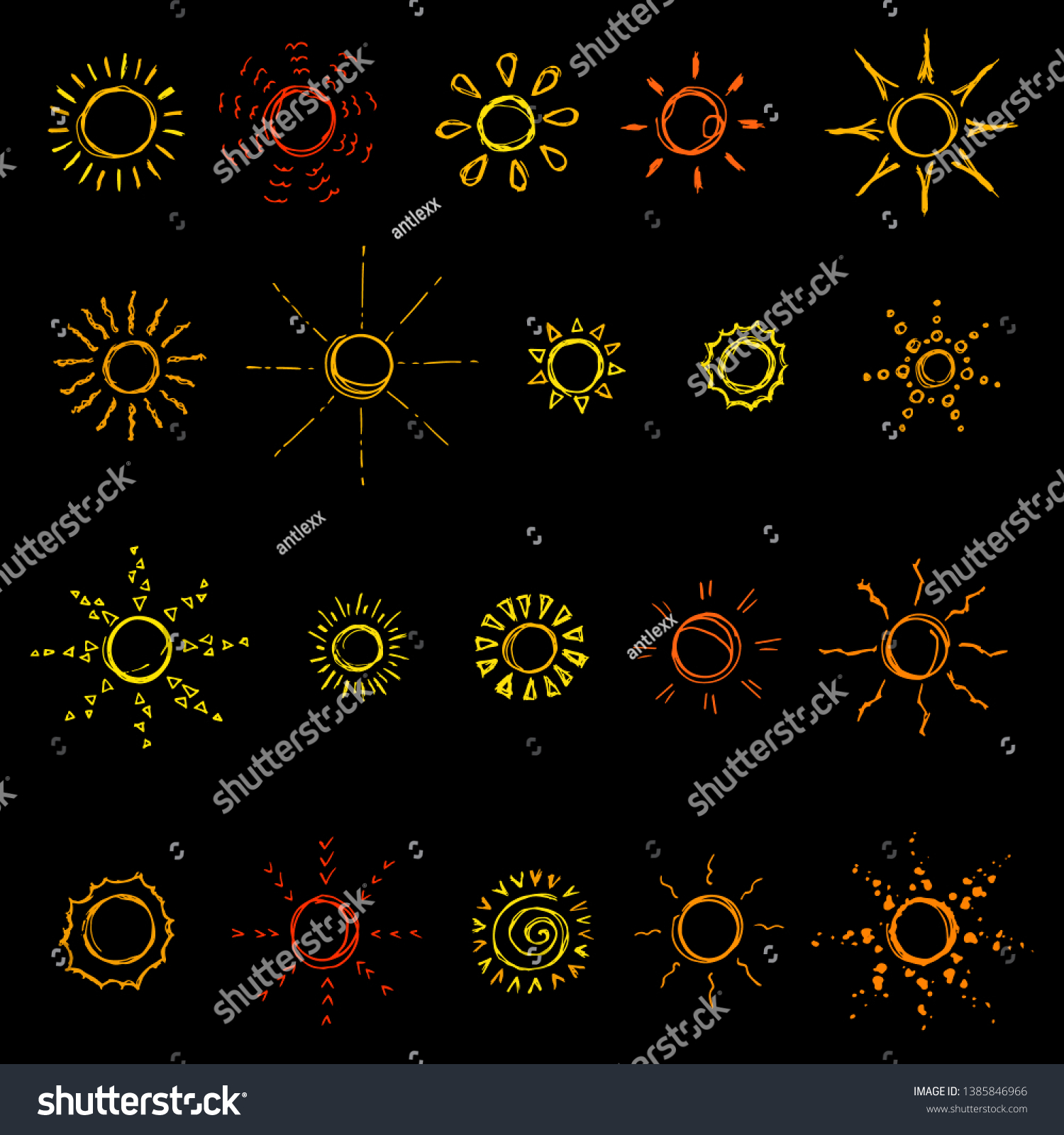 Set Suns Vector Cartoon Illustrations Isolated Stock Vector (Royalty ...