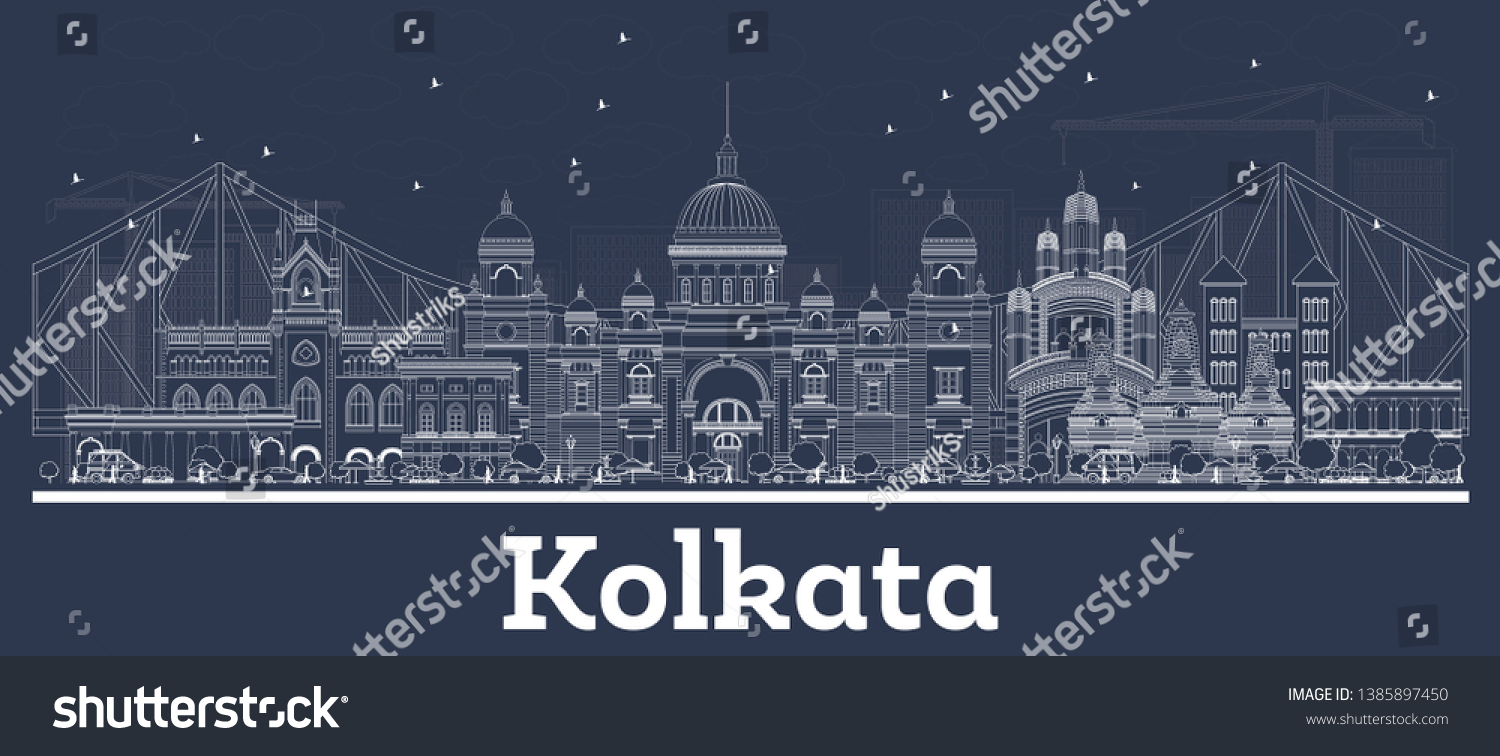 Outline Kolkata India City Skyline White Stock Vector (Royalty Free ...