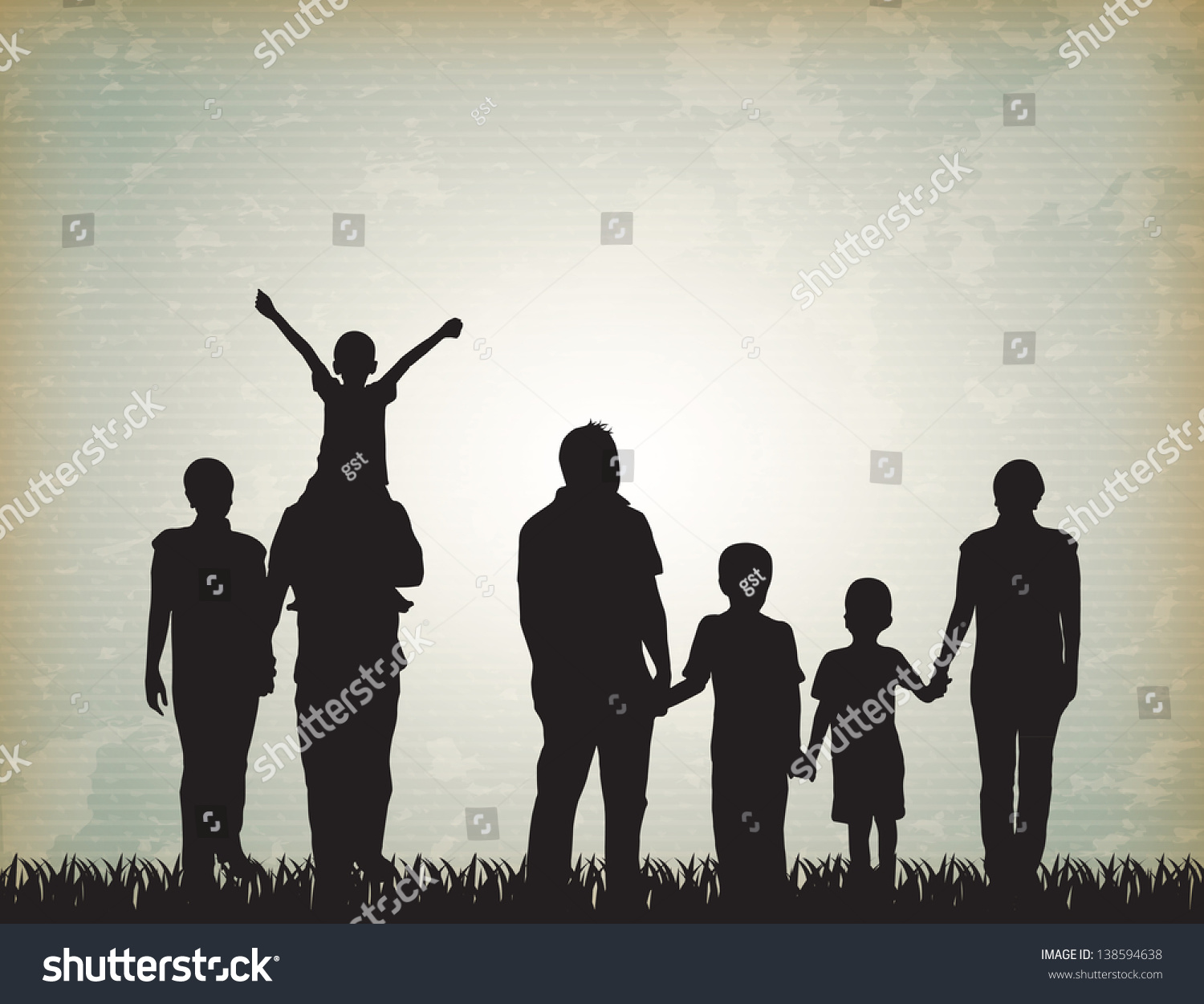 Silhouette Family Over Vintage Background Vector Stock Vector (Royalty