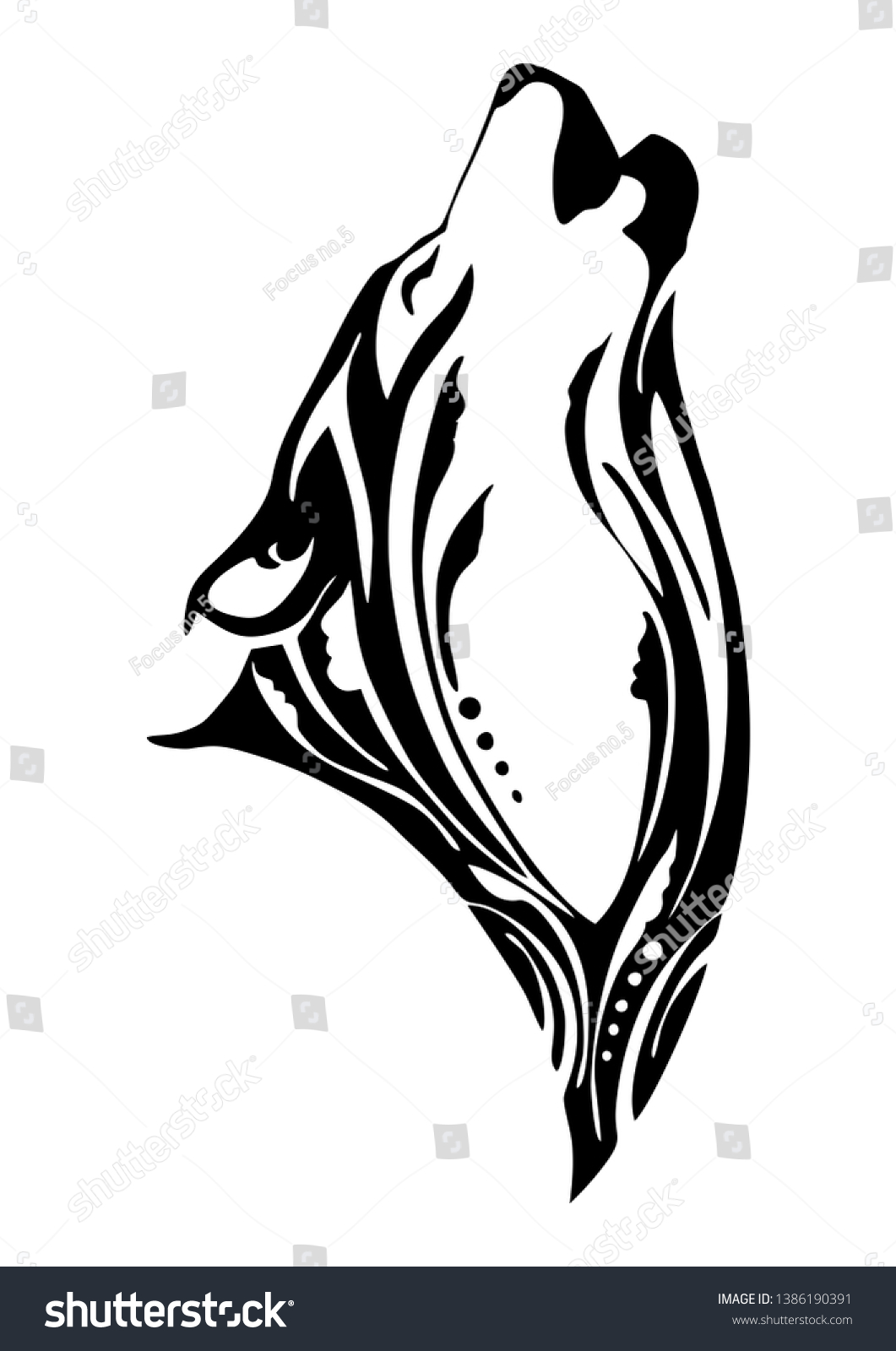 Silhouette Wolf Head Howl Tribal Tattoo Stock Vector (Royalty Free ...