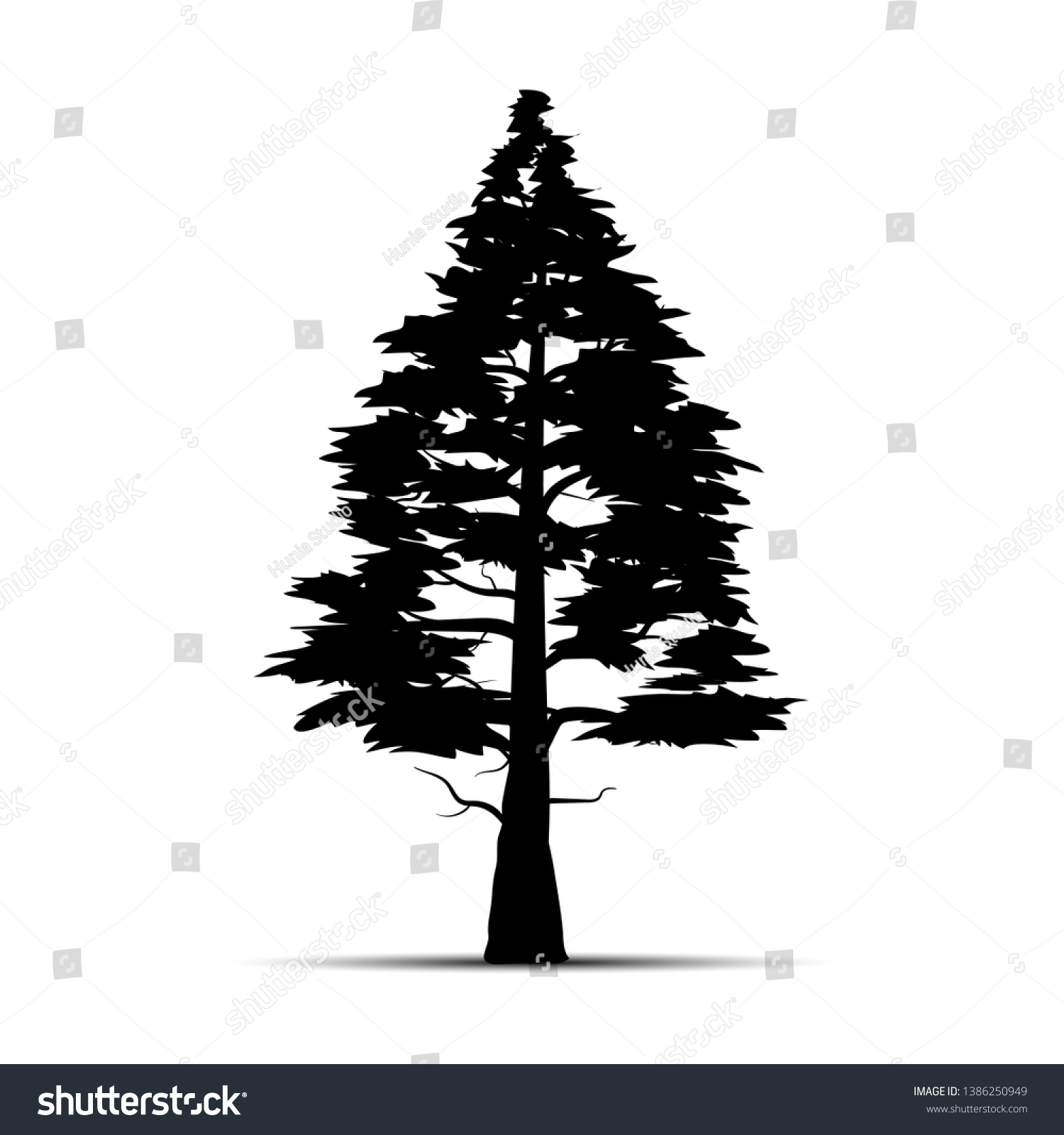 Realistic Tree Silhouette Vector Illustration Roots Stock Vector   Stock Vector Realistic Tree Silhouette Vector Illustration With Roots And Leaves Isolated On White Background 1386250949 