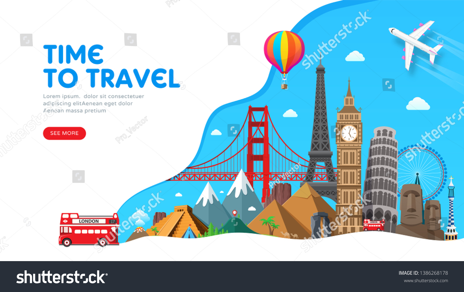 Travel Banner Design Famous Landmarks Popular Stock Vector Royalty