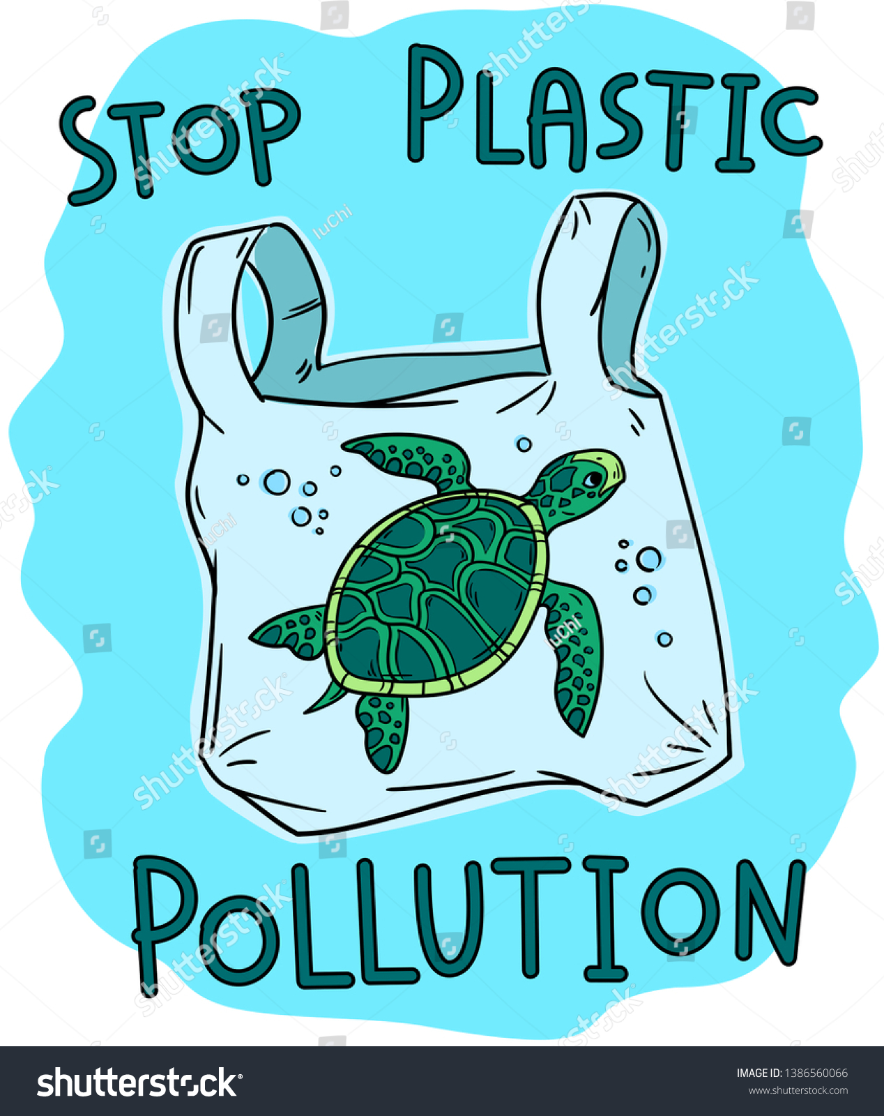 Stop Plastic Pollution Lettering Vector Illustration Vector De Stock