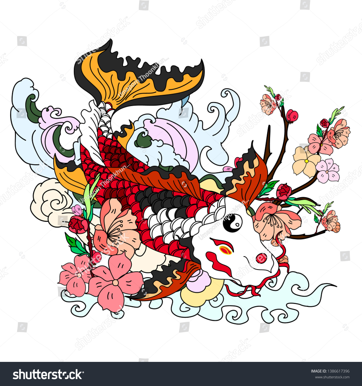 Beautiful Line Art Koi Carp Tattoo Stock Vector (Royalty Free ...