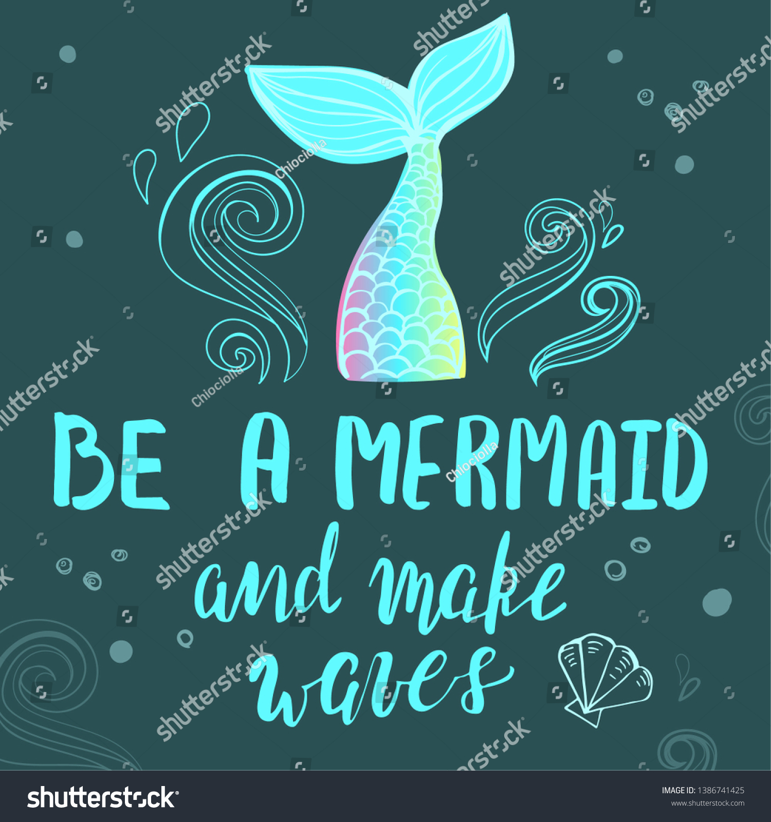 Poster Tshirt Template Hand Drawn Mermaid Stock Vector (Royalty Free ...