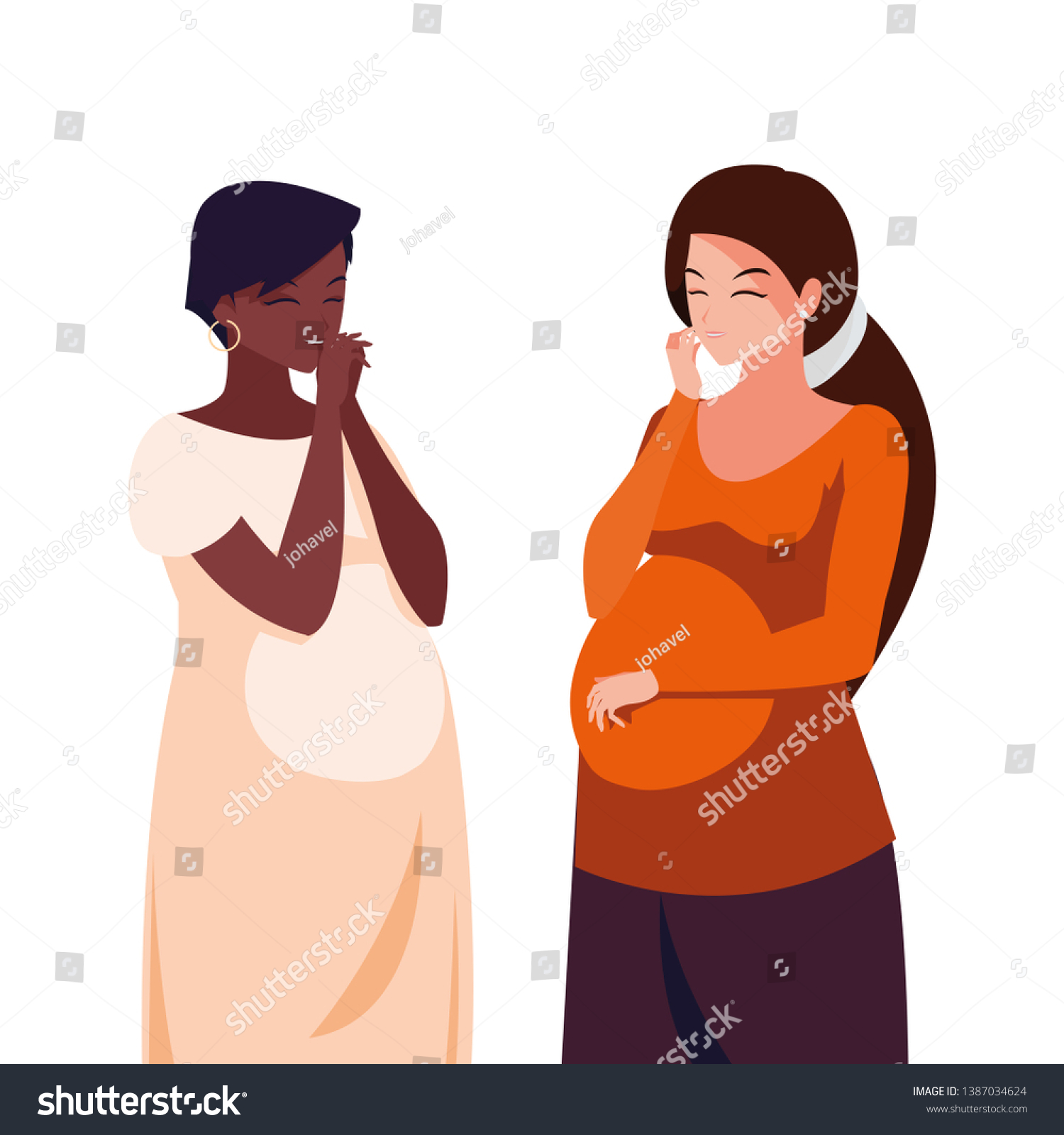 Interracial Couple Pregnancy Women Characters Stock Vector Royalty Free 1387034624 Shutterstock