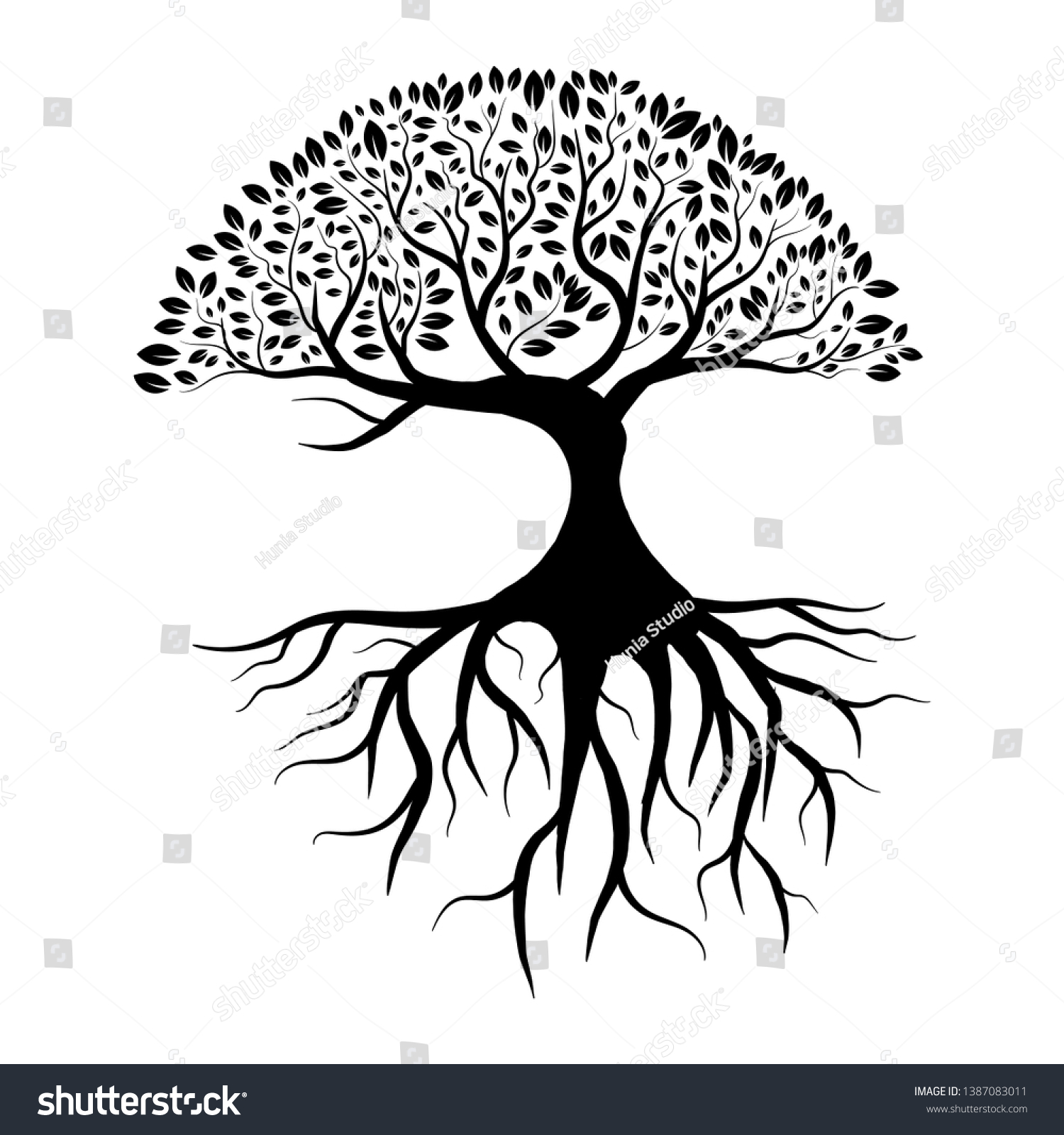 Tree Silhouette Leaves Roots Isolated On Stock Vector (royalty Free 