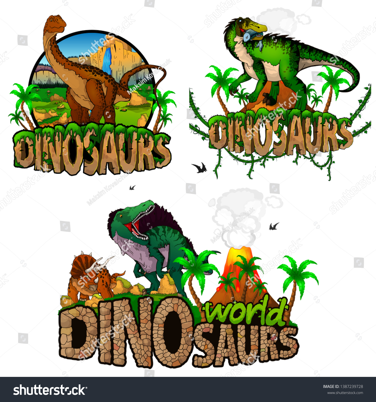 Set Dinosaur World Logos Vector Illustration Stock Vector (Royalty Free ...