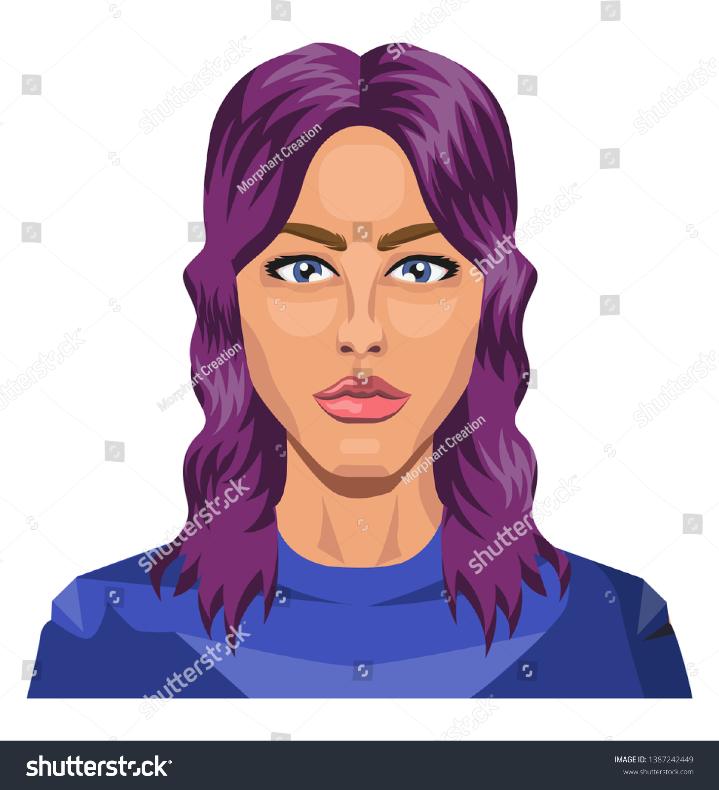 Pretty Girl Purple Hair Illustration Vector Stock Vector Royalty Free