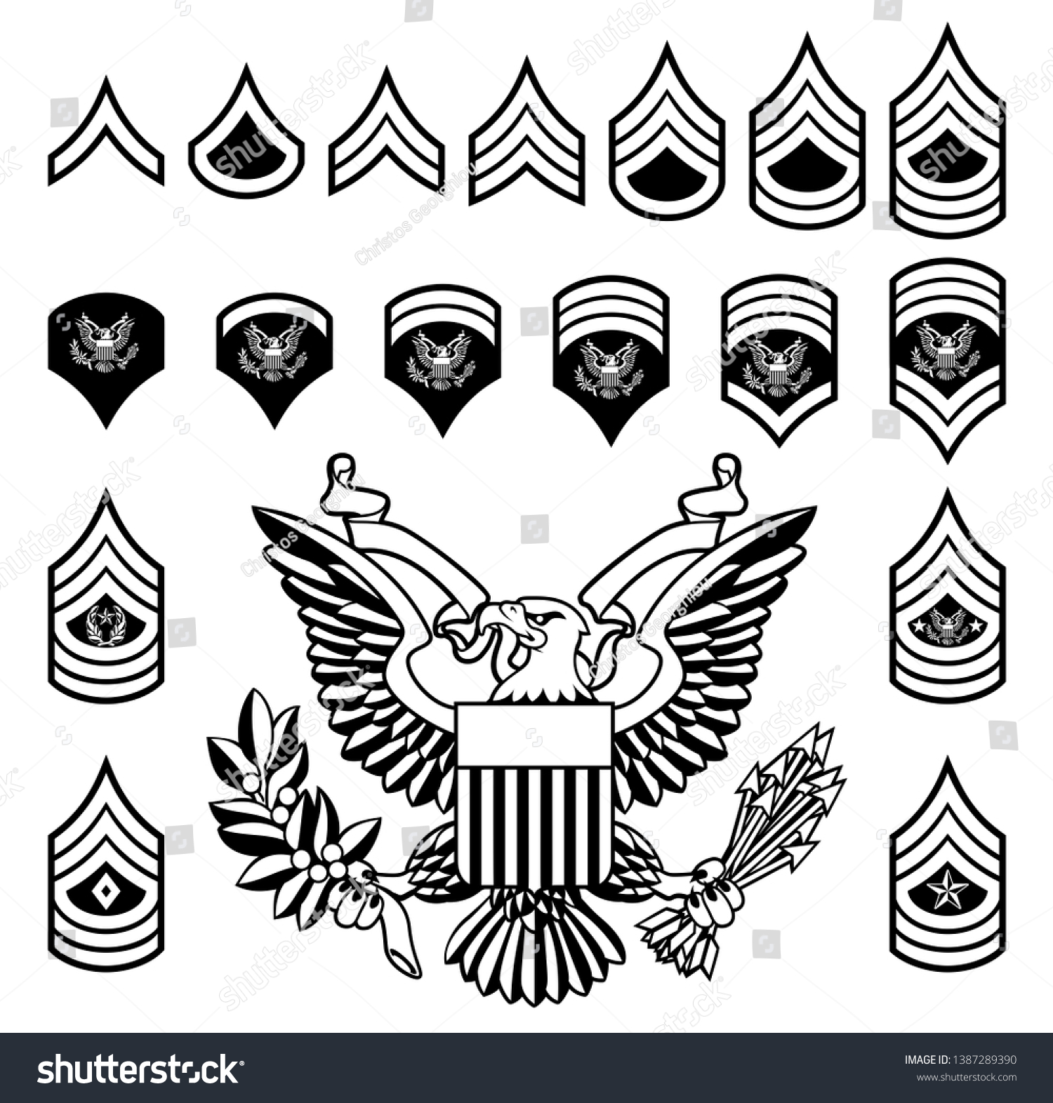 Set Military American Enlisted Army Ranks Stock Illustration 1387289390 ...