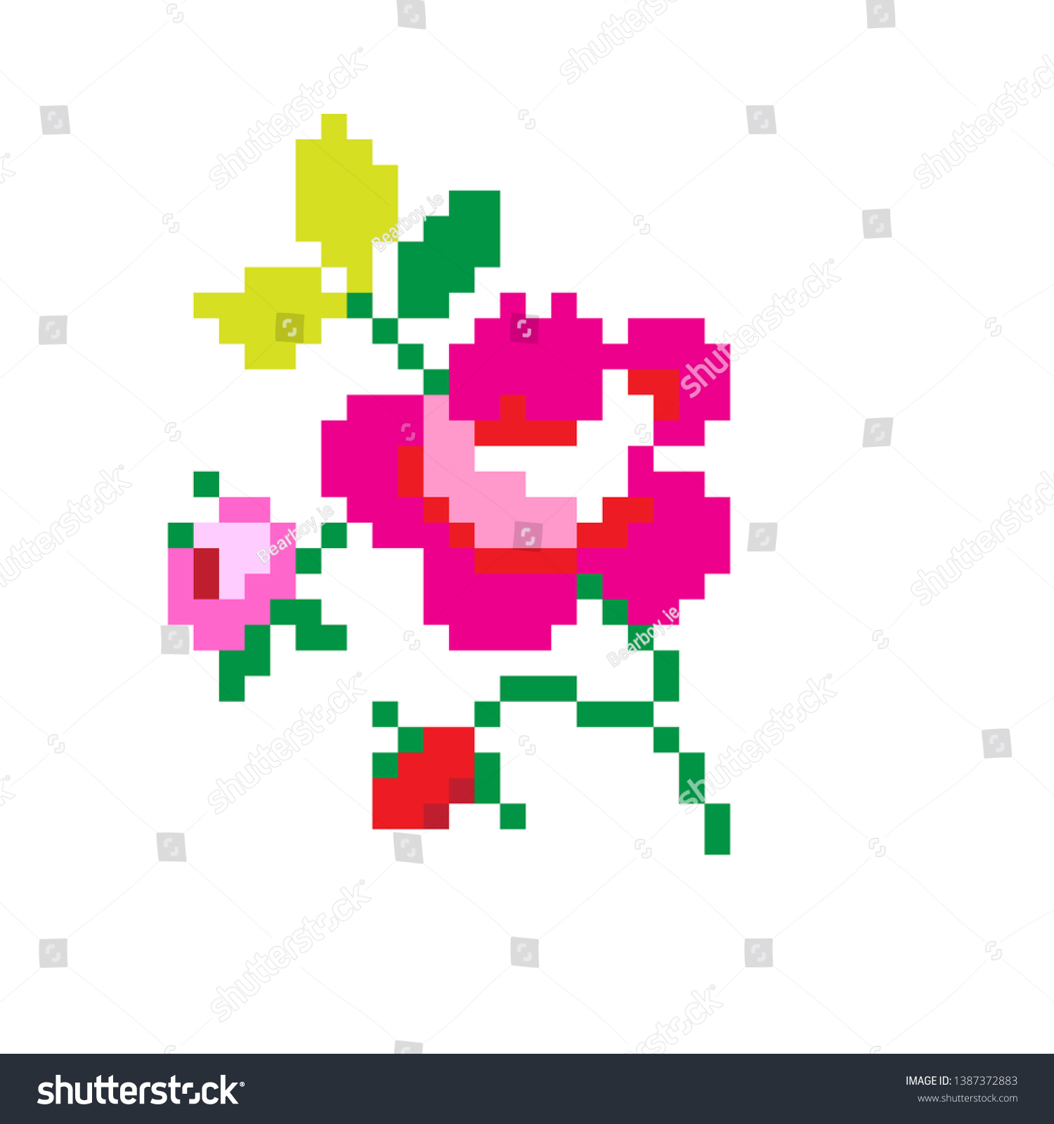 Pixel Art Vector Flower Rose Stock Vector (Royalty Free) 1387372883 ...