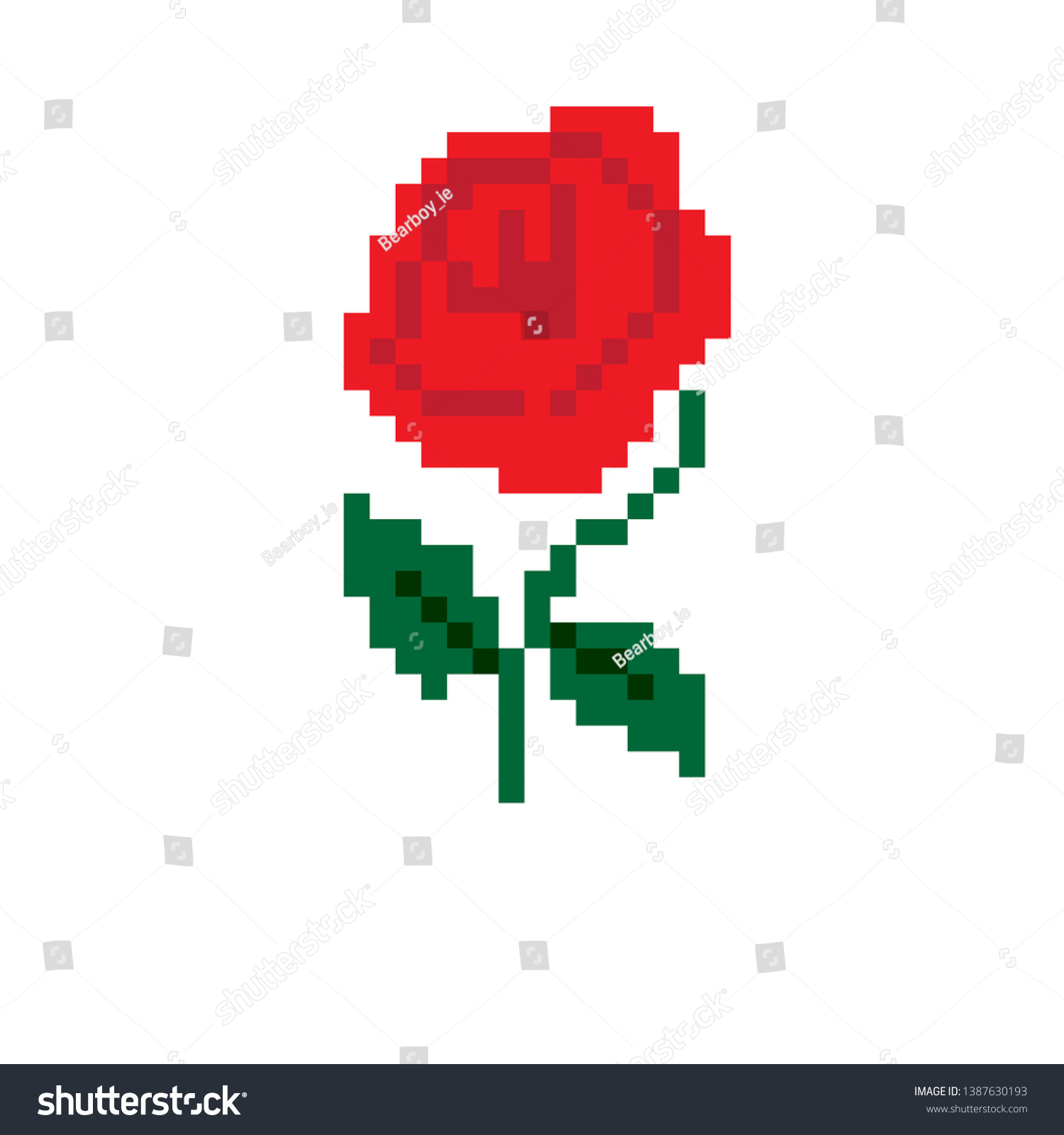 Pixel Art Vector Flower Rose Stock Vector (Royalty Free) 1387630193 ...