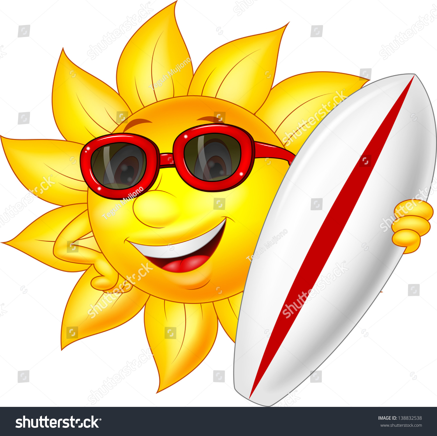 Cute Sun Cartoon Character Surfing Board Stock Illustration 138832538 ...