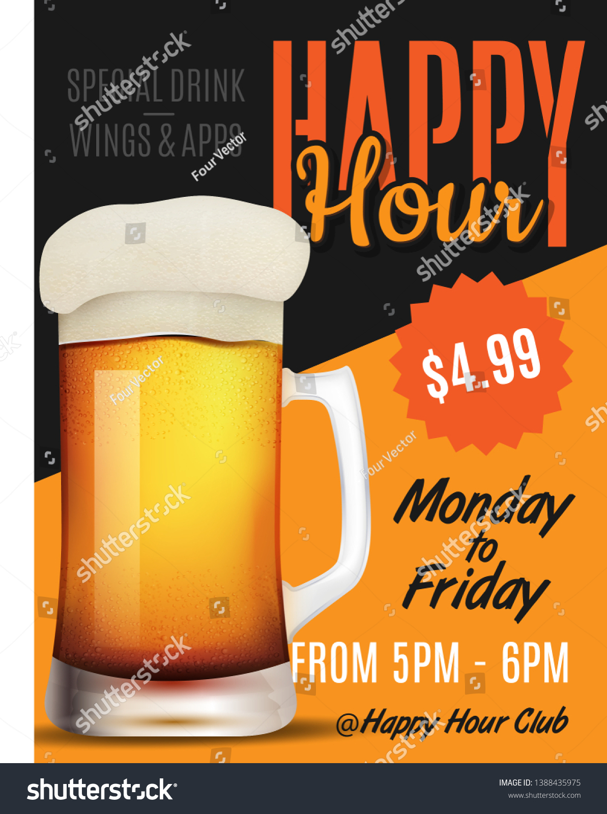 Happy Hour Vector Illustration Background Poster Stock Vector (Royalty ...