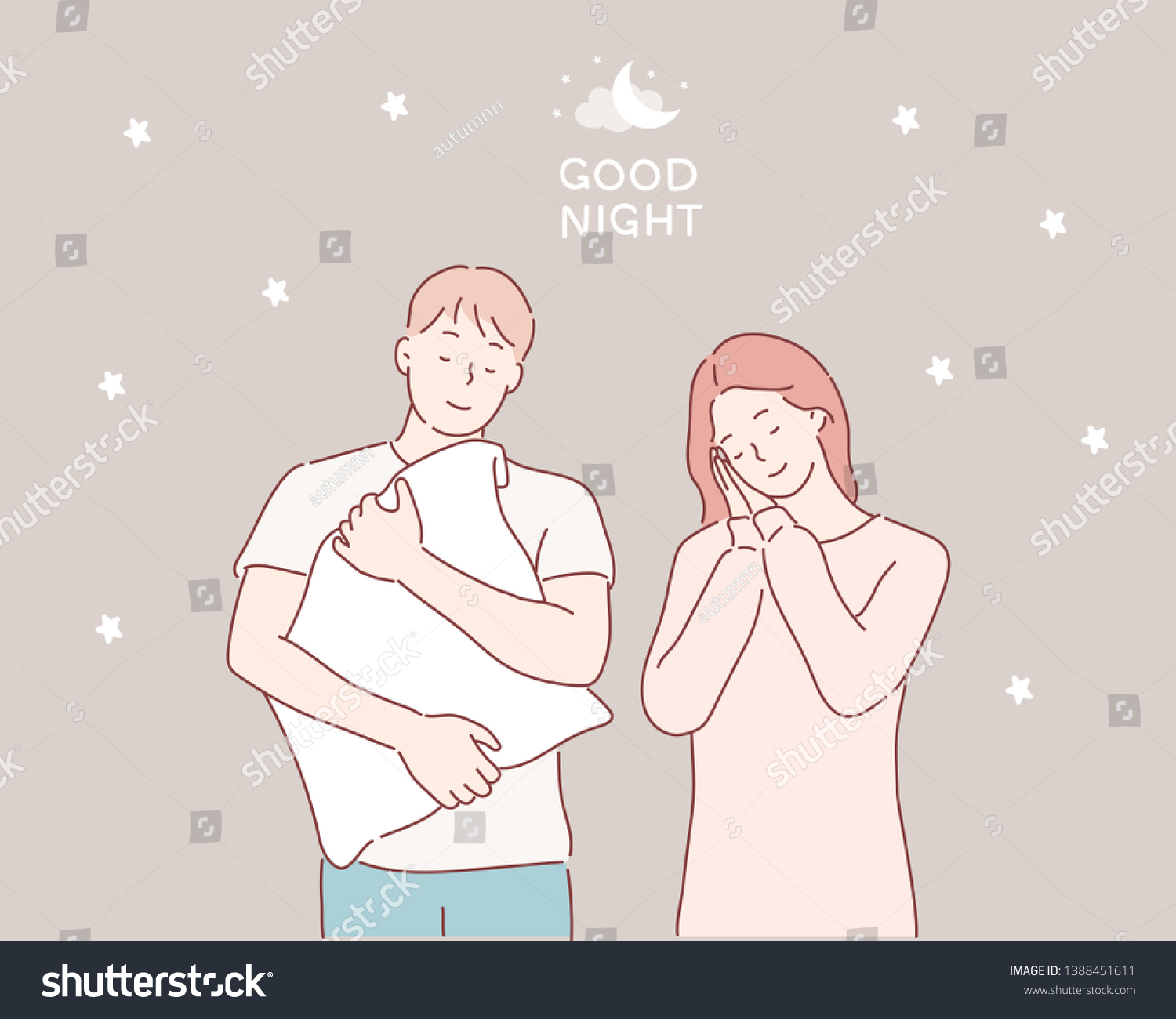 Man Woman Sleeping Peacefully Hand Drawn Stock Vector (Royalty Free ...