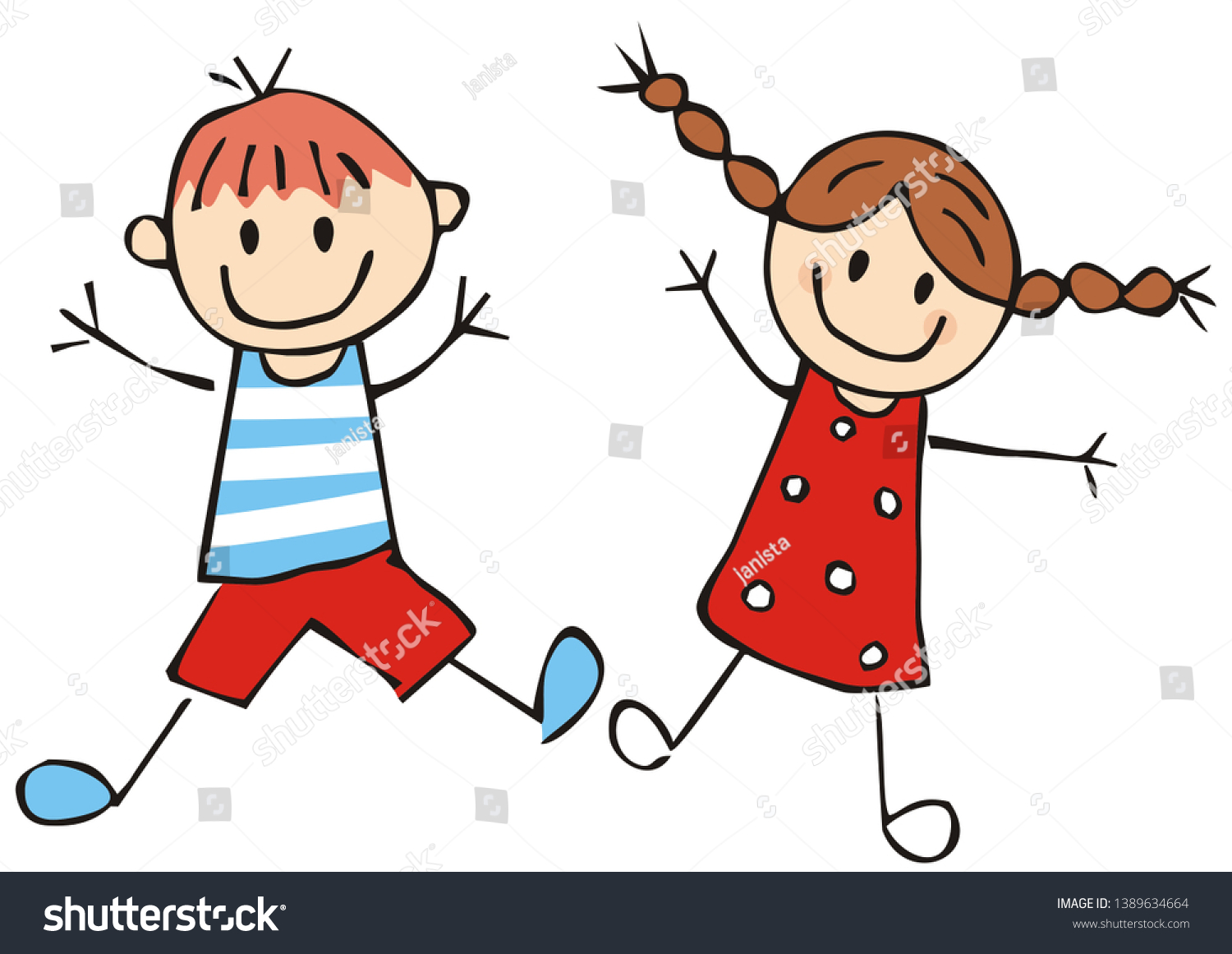 Two Happy Preschool Kids Little Girl Stock Vector (Royalty Free ...