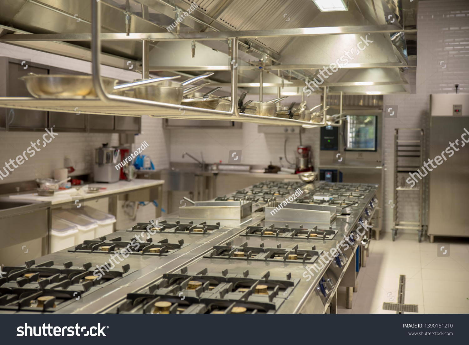 Stock Photo Industrial Kitchen With Stainless Steel Counters 1390151210 