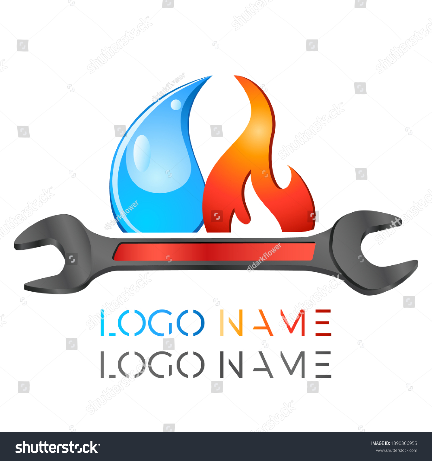 Plumbing Service Logo Design Wrench Flame Stock Vector (Royalty Free ...