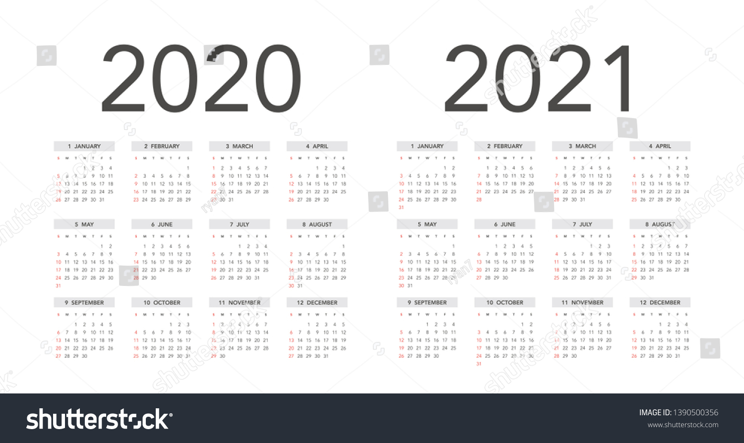 Simple Calendar Layout 2020 2021 Years Stock Vector (Royalty Free ...