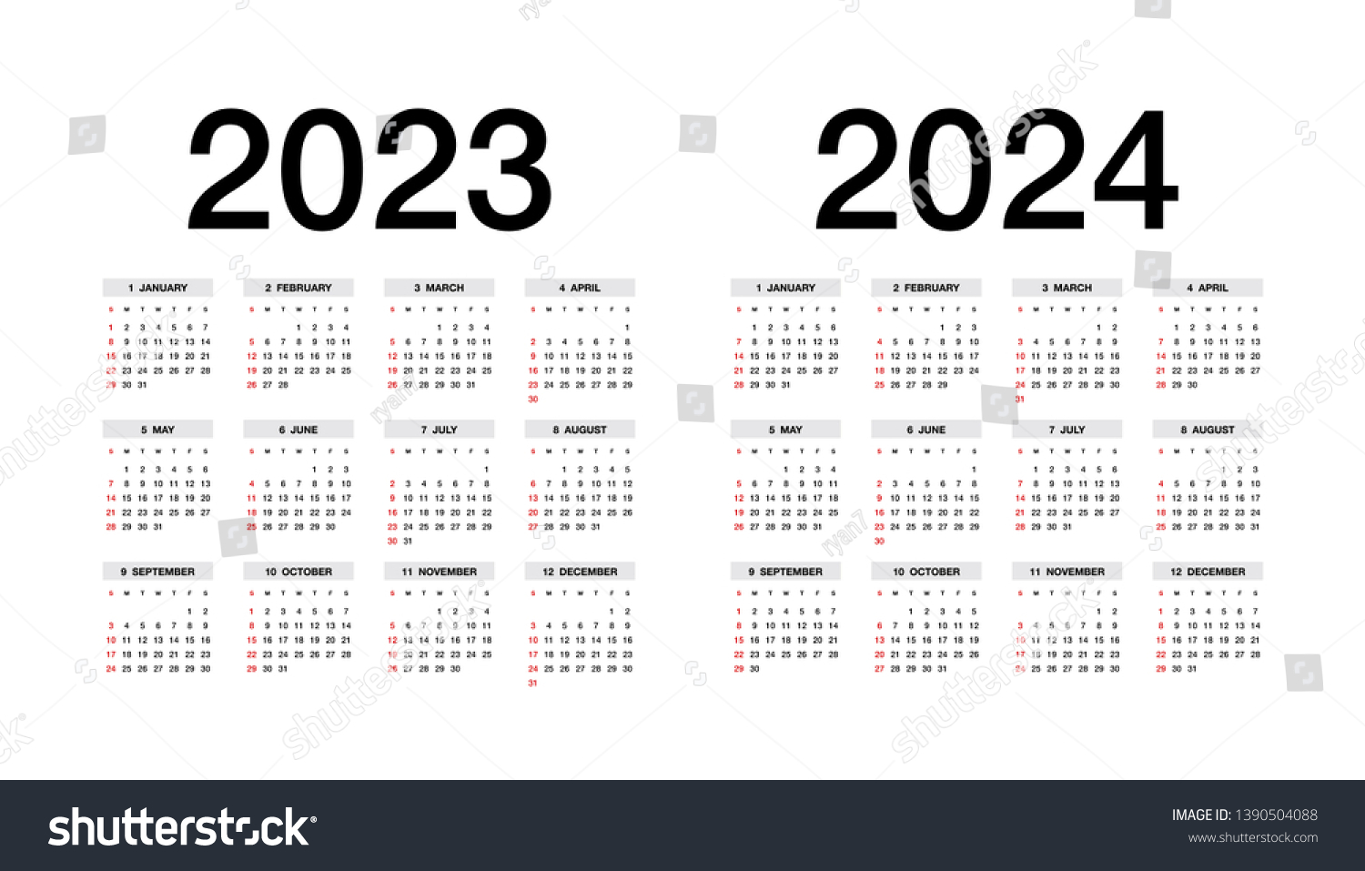 Simple Calendar Layout 2023 2024 Years Stock Vector (royalty Free 
