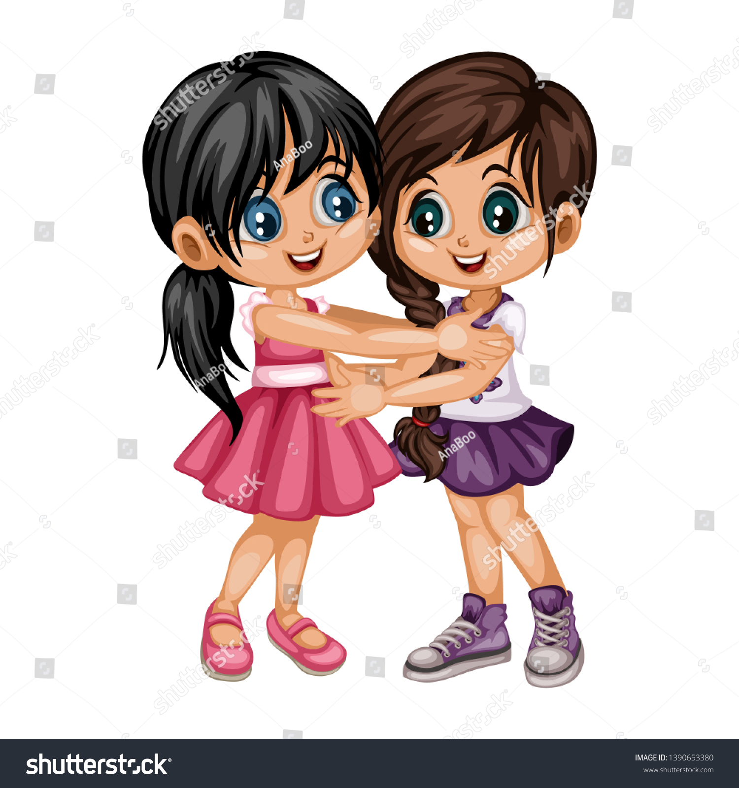 Two Lovely Happy Best Friends Girls Stock Vector (Royalty Free ...