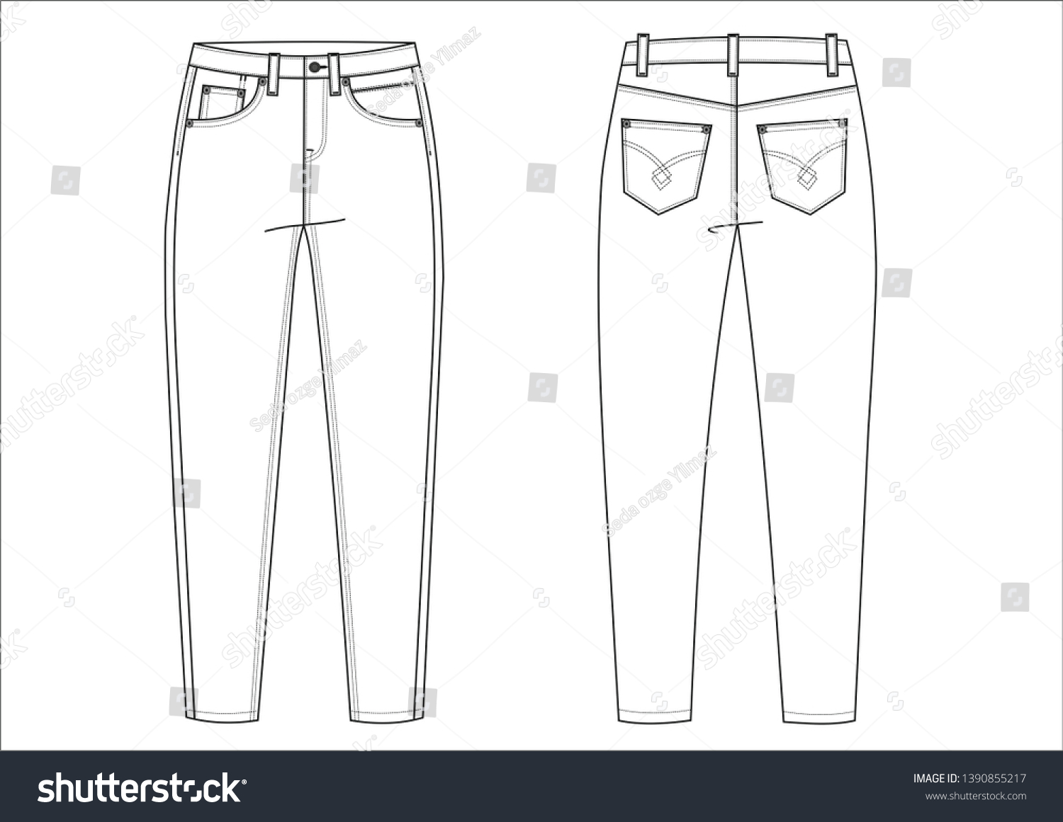 Women Wear Boyfriend Trousers Technical Drawing Stock Illustration ...