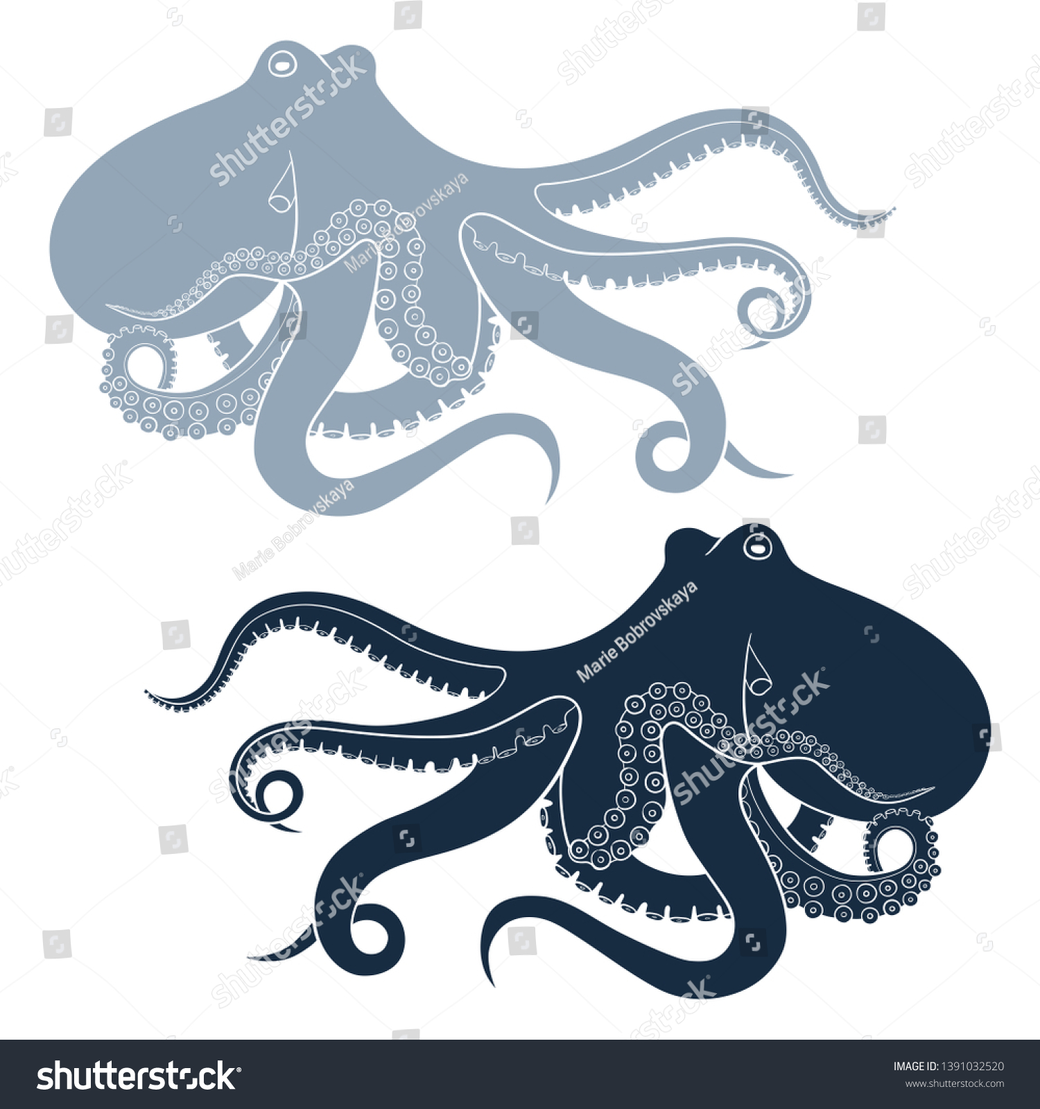 Silhouette Octopus Isolated On White Backgroundvector Stock Vector ...