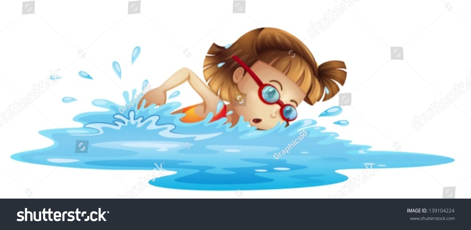 Illustation Small Girl Swimming On White Stock Vector (Royalty Free ...