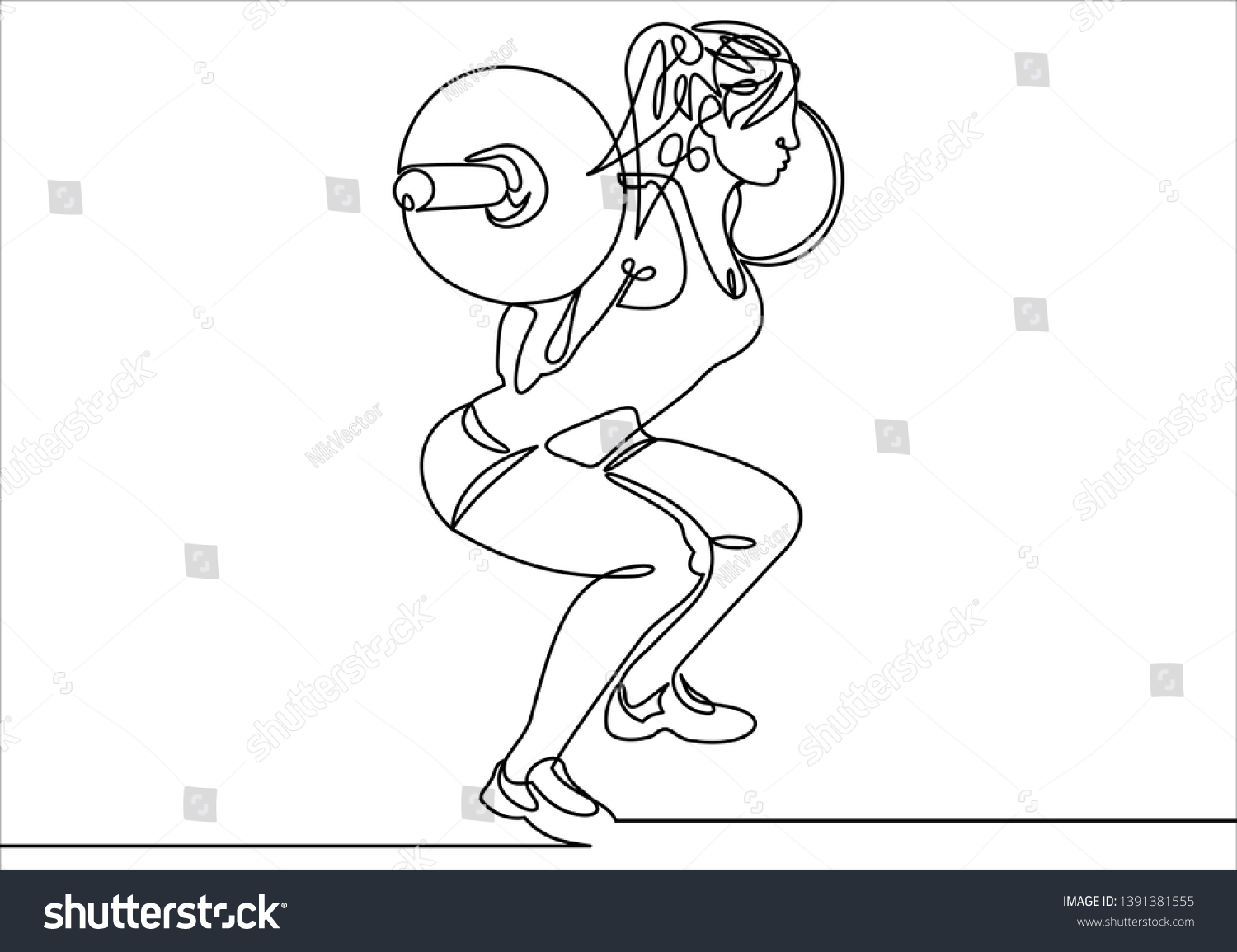 Woman Lifting Weights Continuous One Line Stock Vector (Royalty Free ...