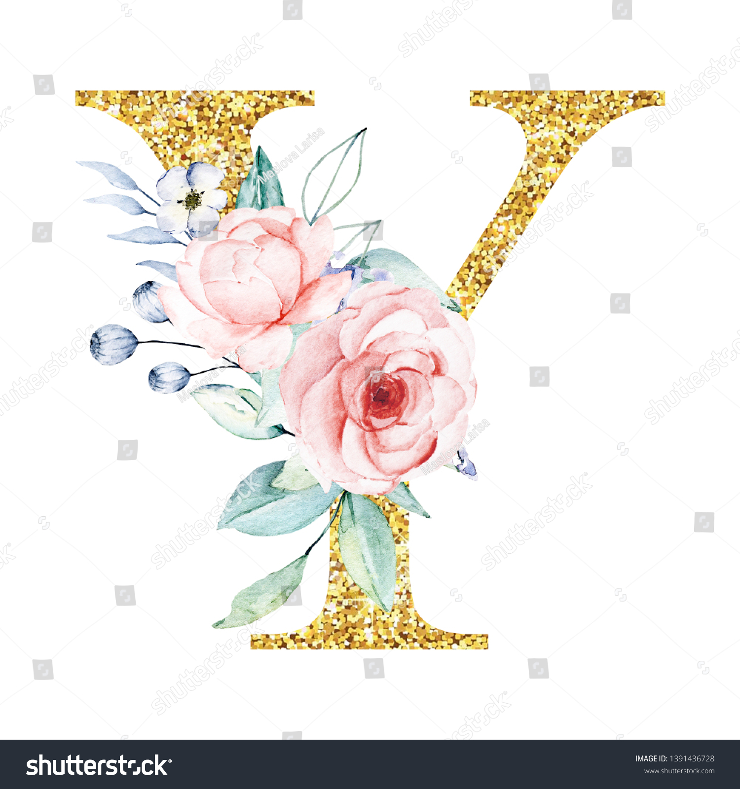 floral alphabet letter y watercolor flowers stock illustration 1391436728 shutterstock