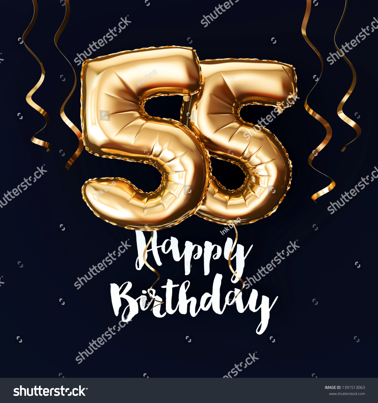 Happy 55th Birthday Gold Foil Balloon Stock Illustration 1391513063 