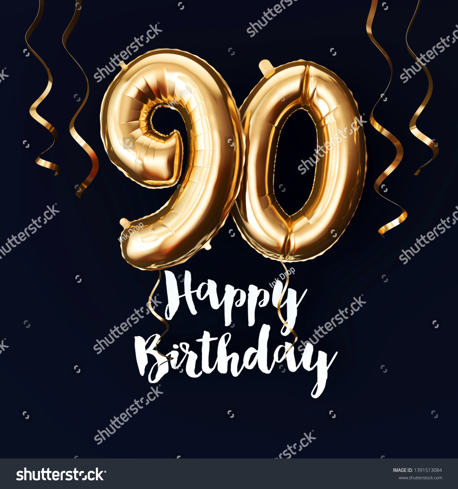 Happy 90th Birthday Gold Foil Balloon Stock Illustration 1391513084 ...