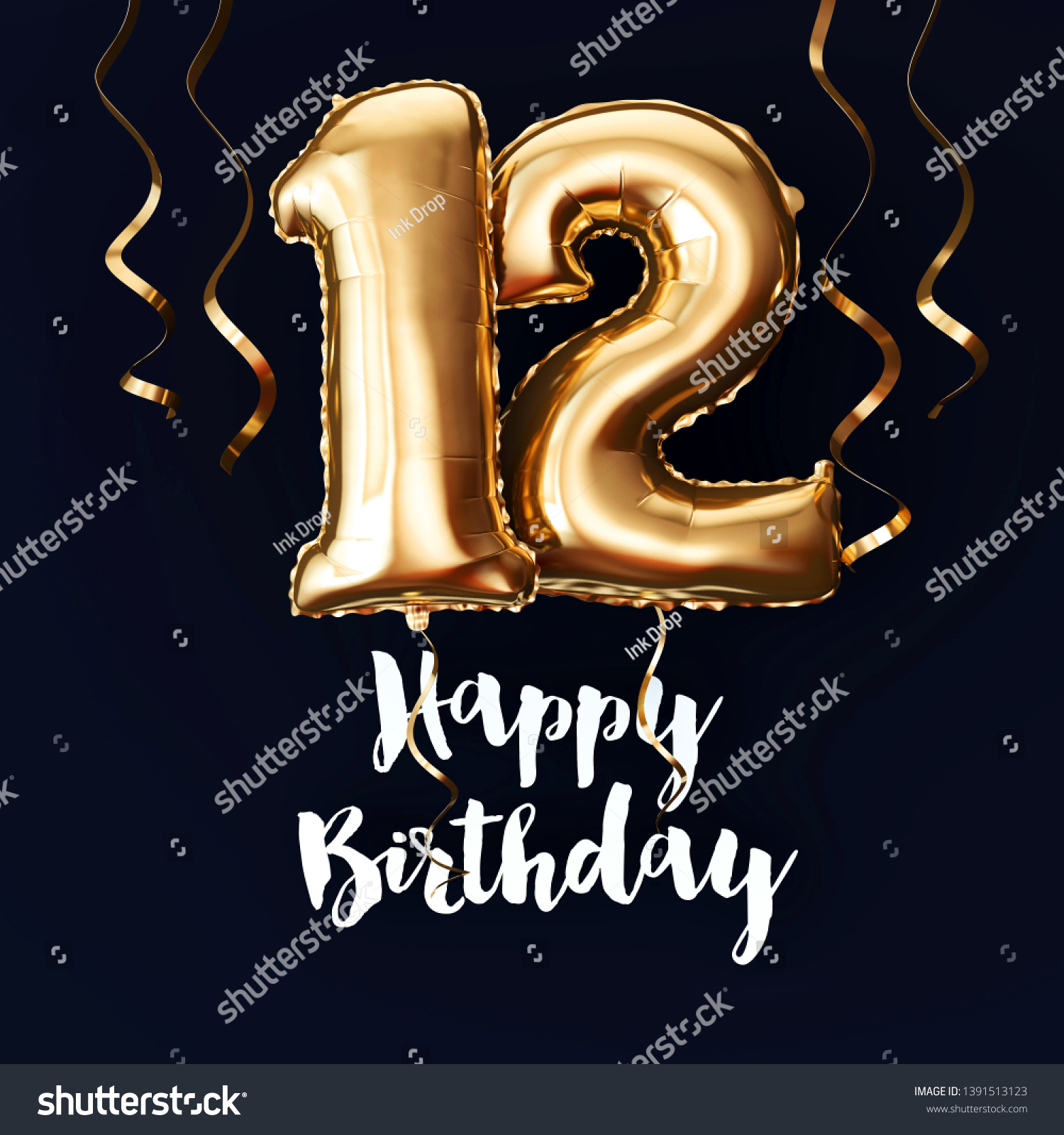 Happy 12th Birthday Gold Foil Balloon Stock Illustration 1391513123 ...