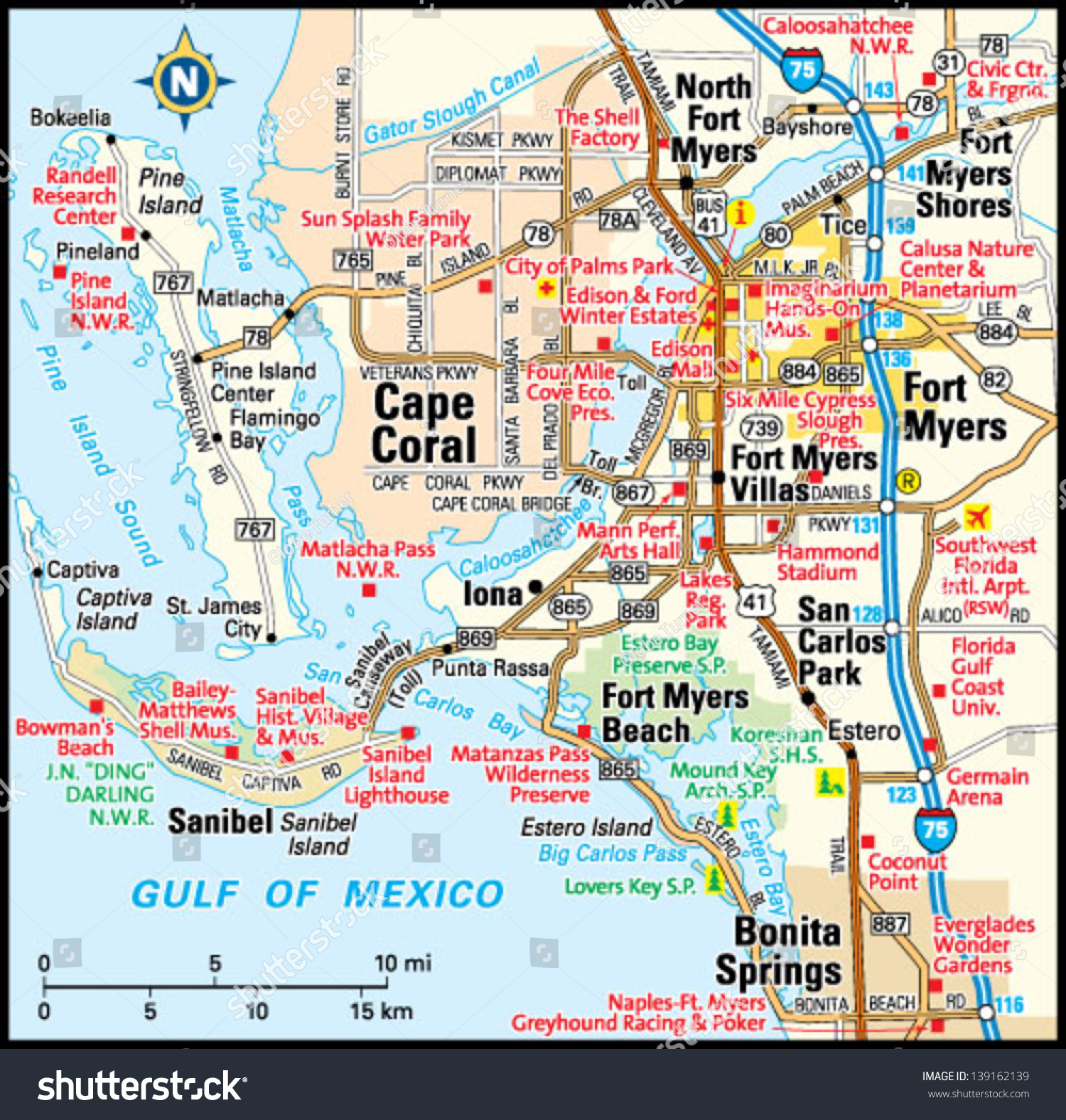 Vektor Stok Fort Myers Florida Area Map (Tanpa Royalti) 139162