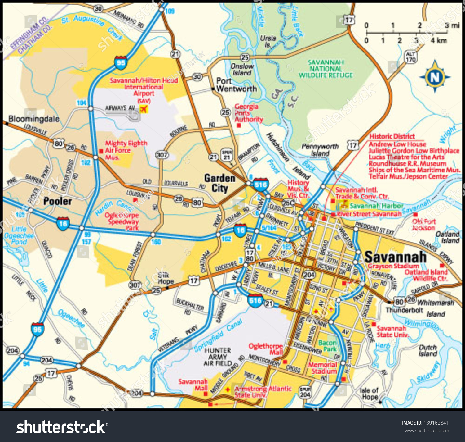 City Map Of Savannah Georgia Savannah Georgia Area Map Stock Vector (Royalty Free) 139162841 |  Shutterstock