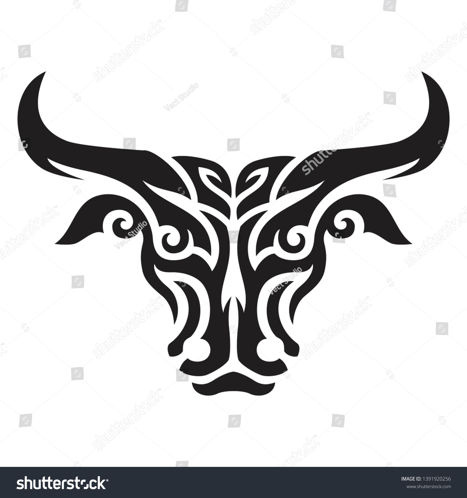 Bull Tribal Head Ornament Tattoo Stock Vector (Royalty Free) 1391920256 ...