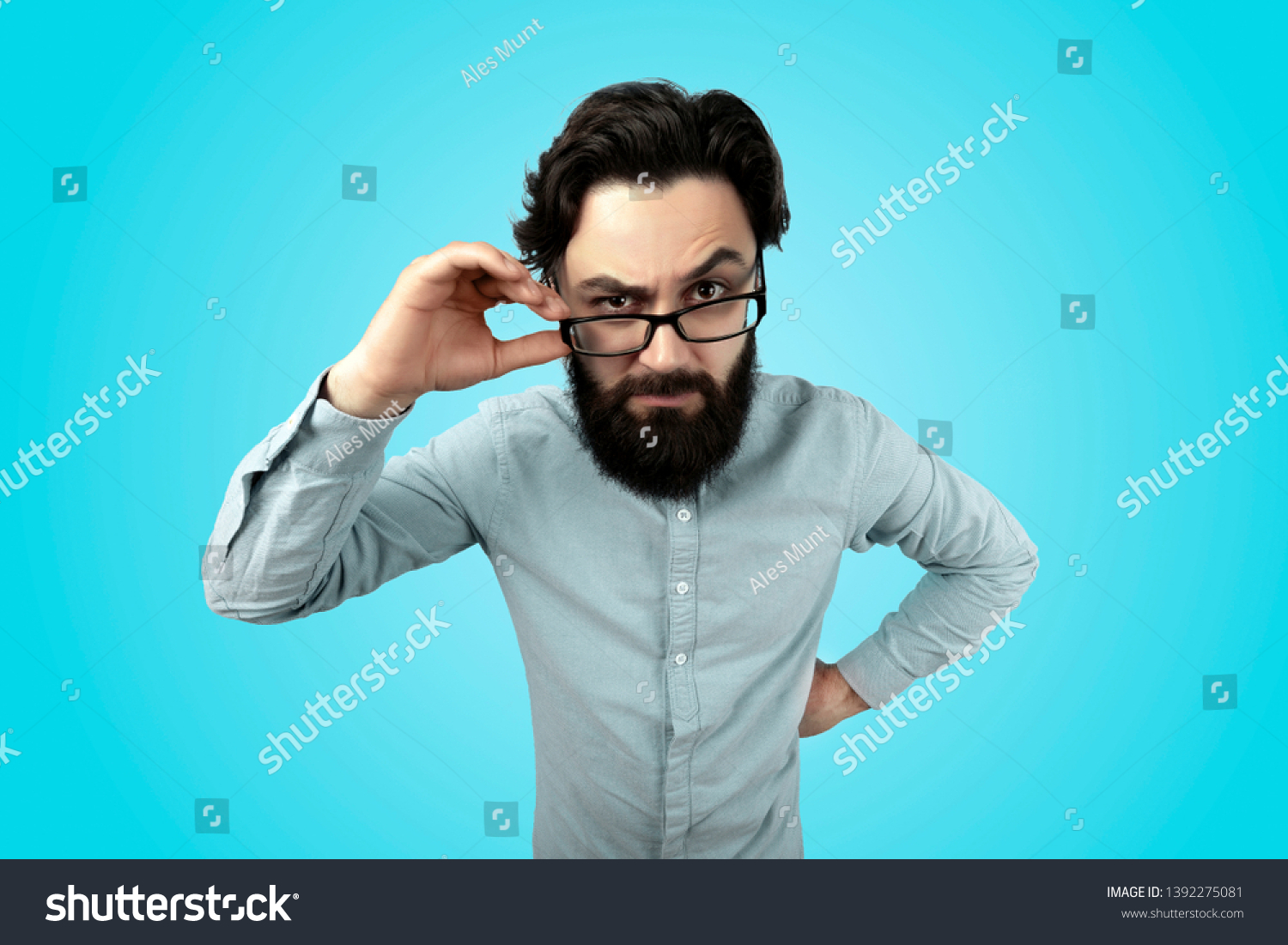 Headshot Strict Annoyed Aggressive Man Beard Stock Photo 1392275081 ...