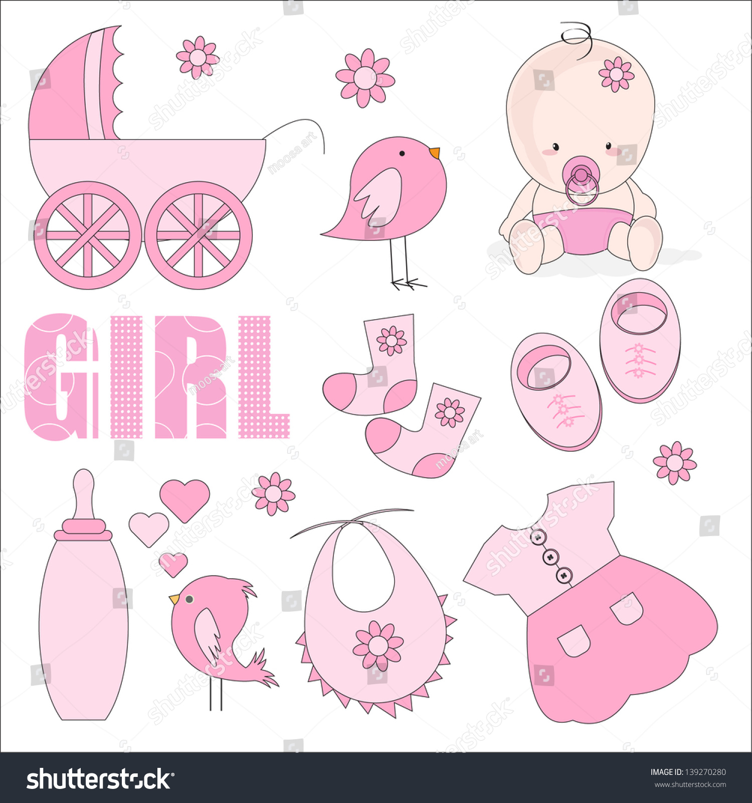 Baby Girl Shower Design Elements Stock Vector (Royalty Free) 139270280 ...