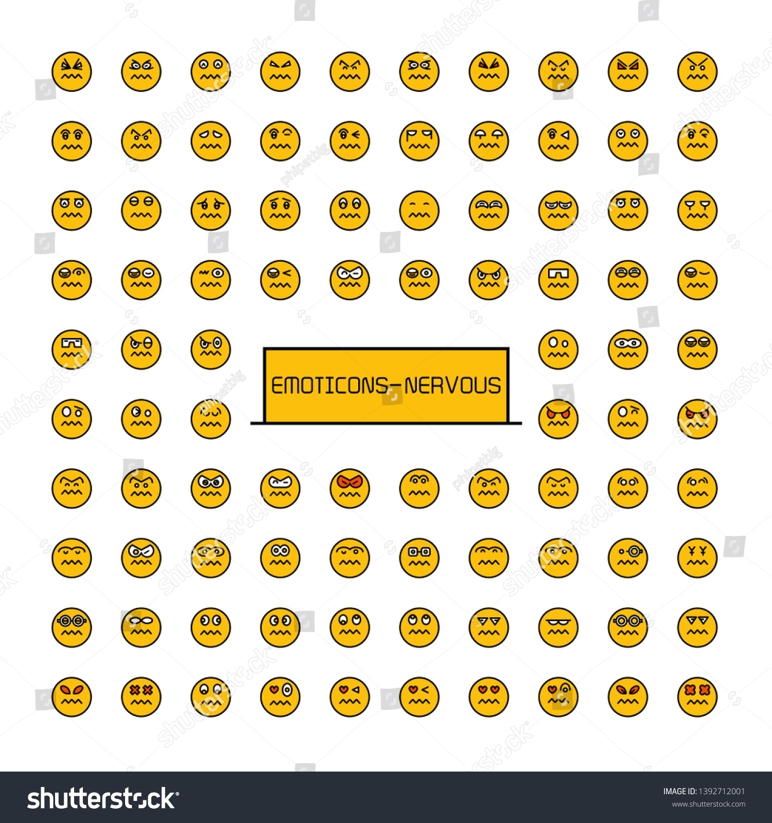 Collection Yellow Emoticons Nervous Face Stock Vector Royalty Free 1392712001 Shutterstock 