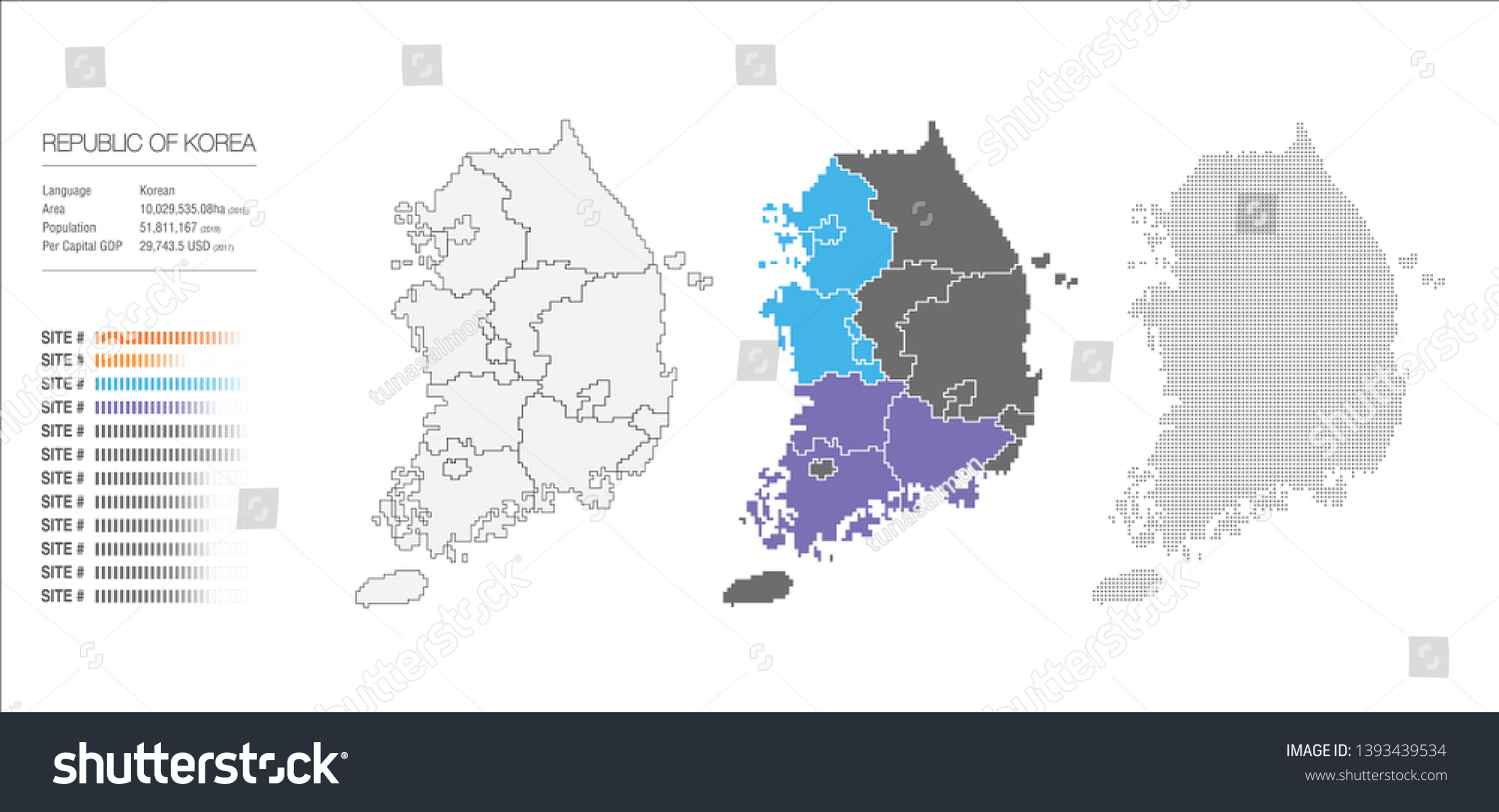 Three Map Korea Dot Illustration Vector Stock Vector (Royalty Free ...