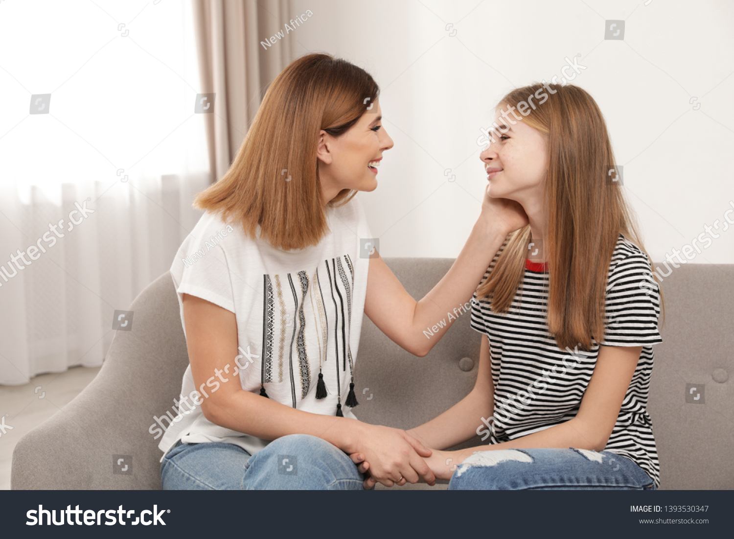 Happy Mother Talking Her Teenager Daughter Stock Photo 1393530347
