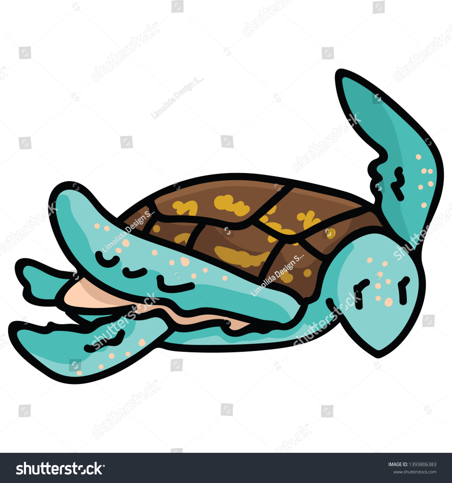 Cute Swimming Sea Turtle Cartoon Vector Stock Vector (Royalty Free ...