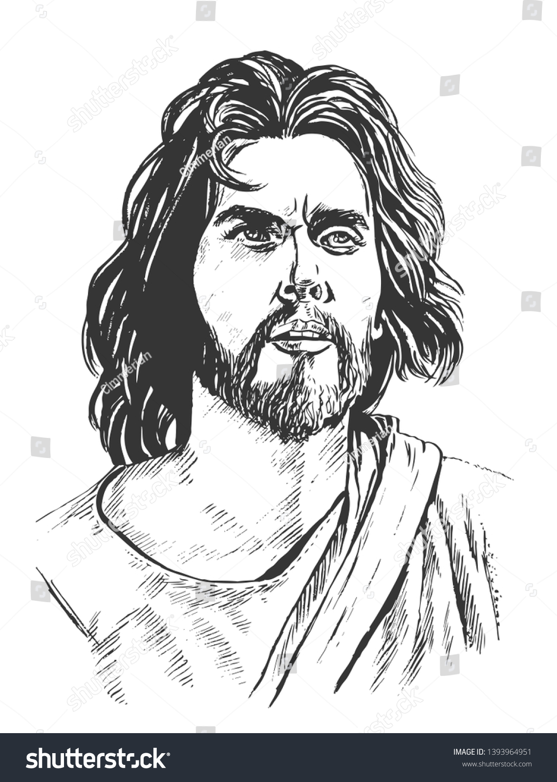 Jesus Christ Graphic Portrait Hand Drawing Stock Vector (Royalty Free ...