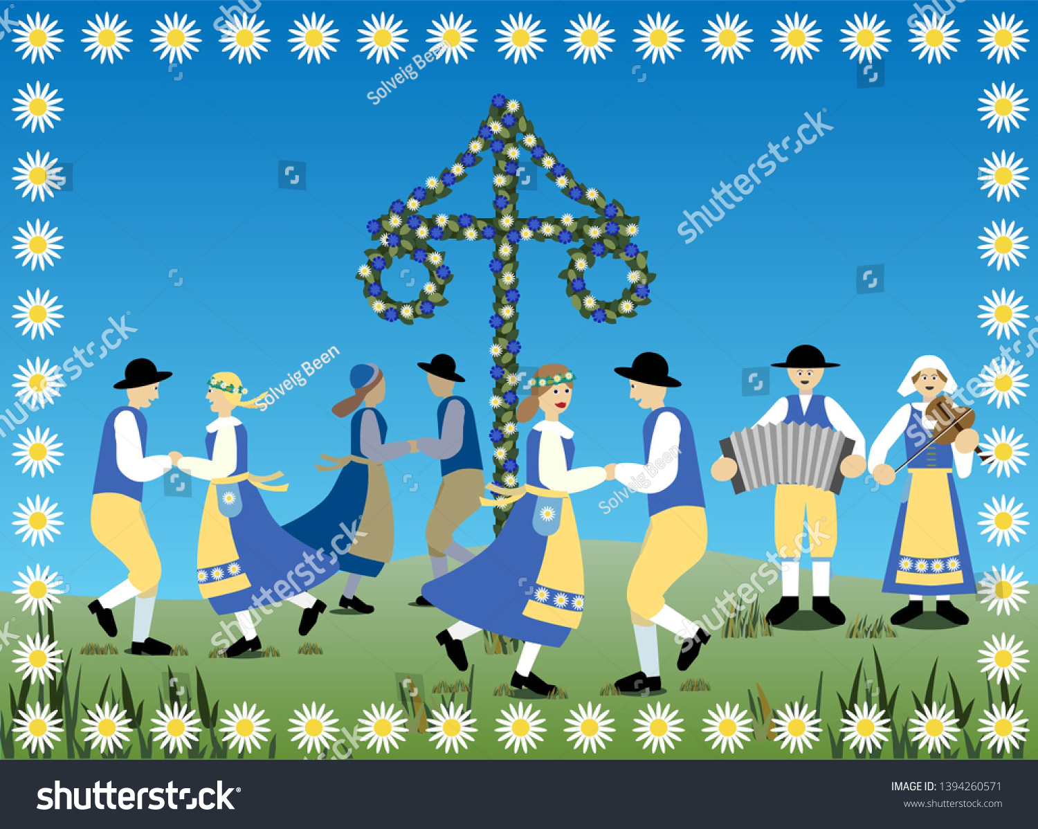 Traditional Swedish Midsummer Dance Typical National Stock Vector ...