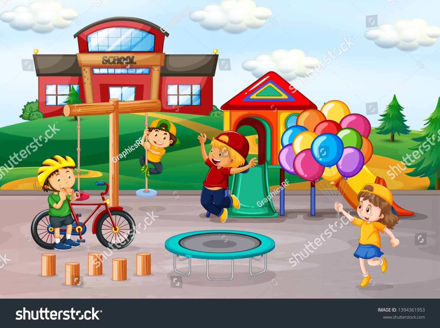 Kids Playing School Playground Illustration Stock Vector (Royalty Free ...