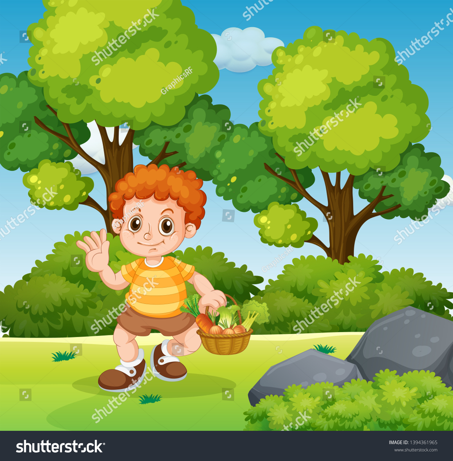 Boy Holding Vegetable Basket Park Illustration Stock Vector (Royalty ...