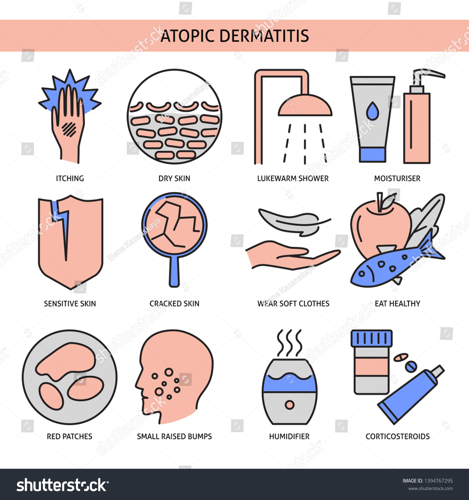 Atopic Dermatitis Symptoms And Treatment Icon Set Vector Image Porn Sex Picture