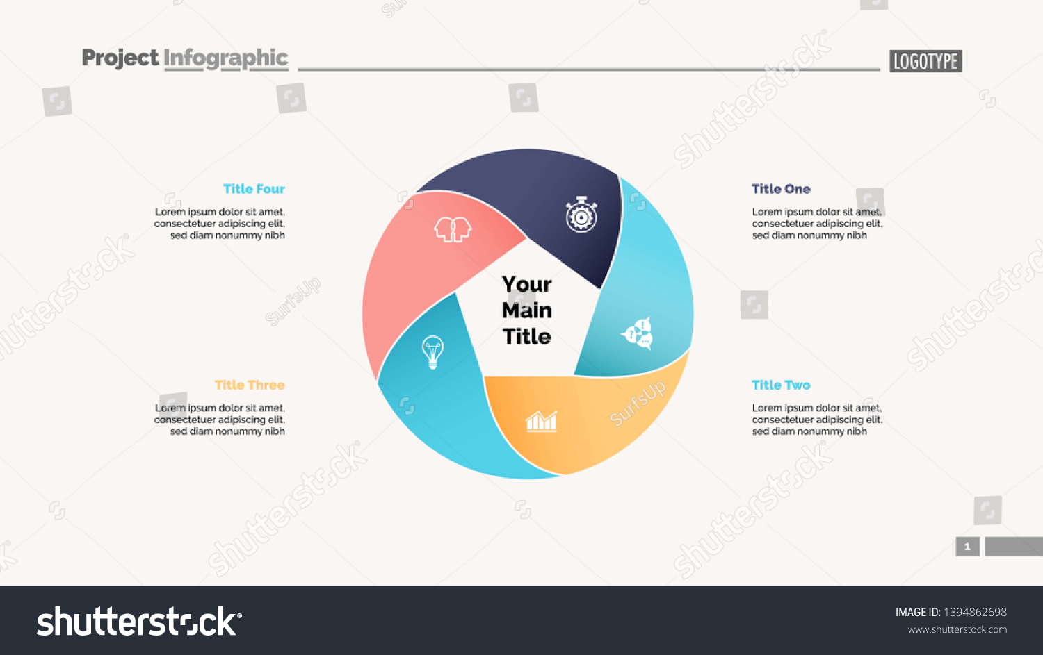 Five Circle Elements Process Chart Slide Stock Vector (Royalty Free ...