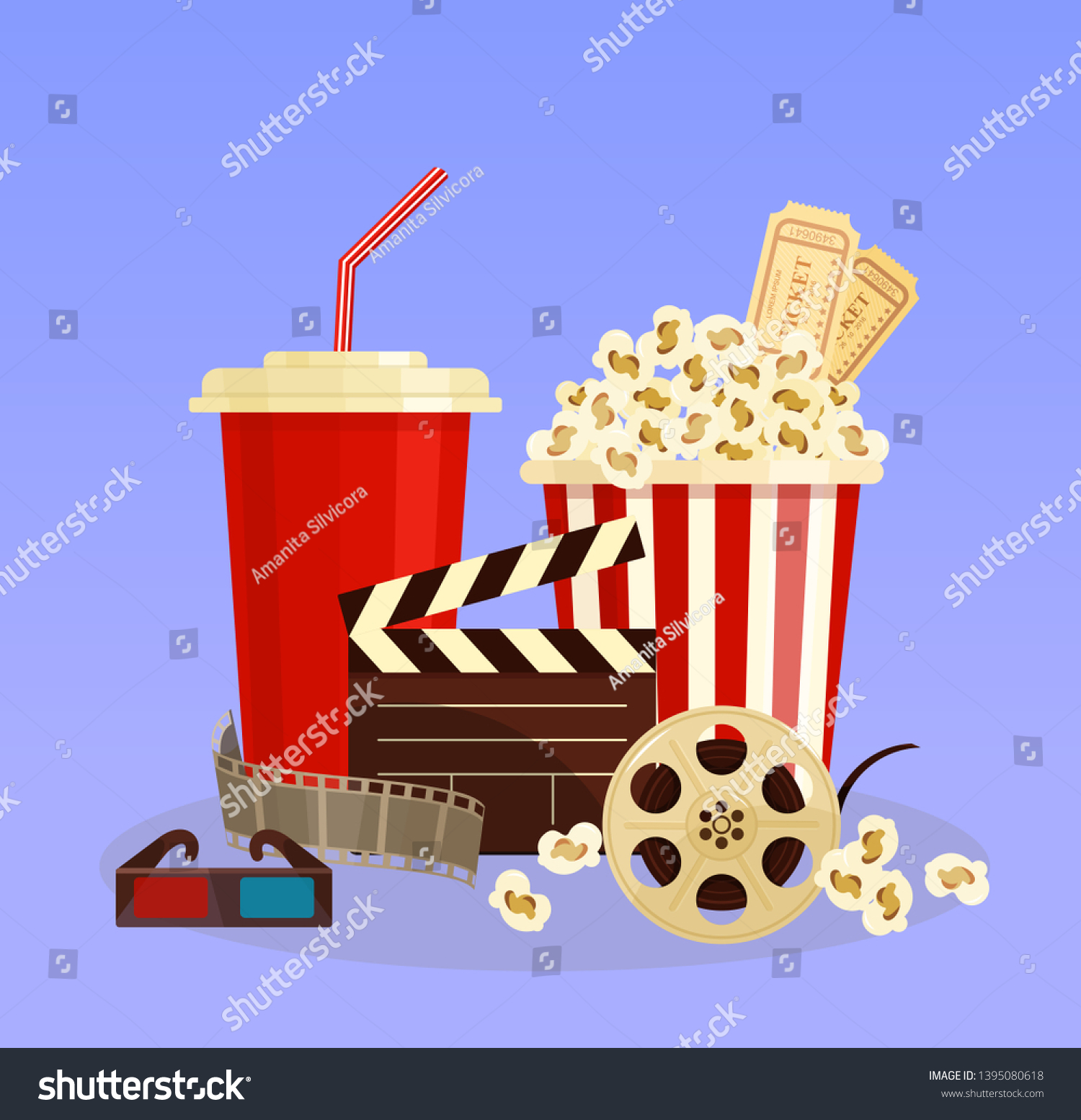 Vector Illustration Concept Cinema Popcorn 3d Stock Vector (Royalty ...